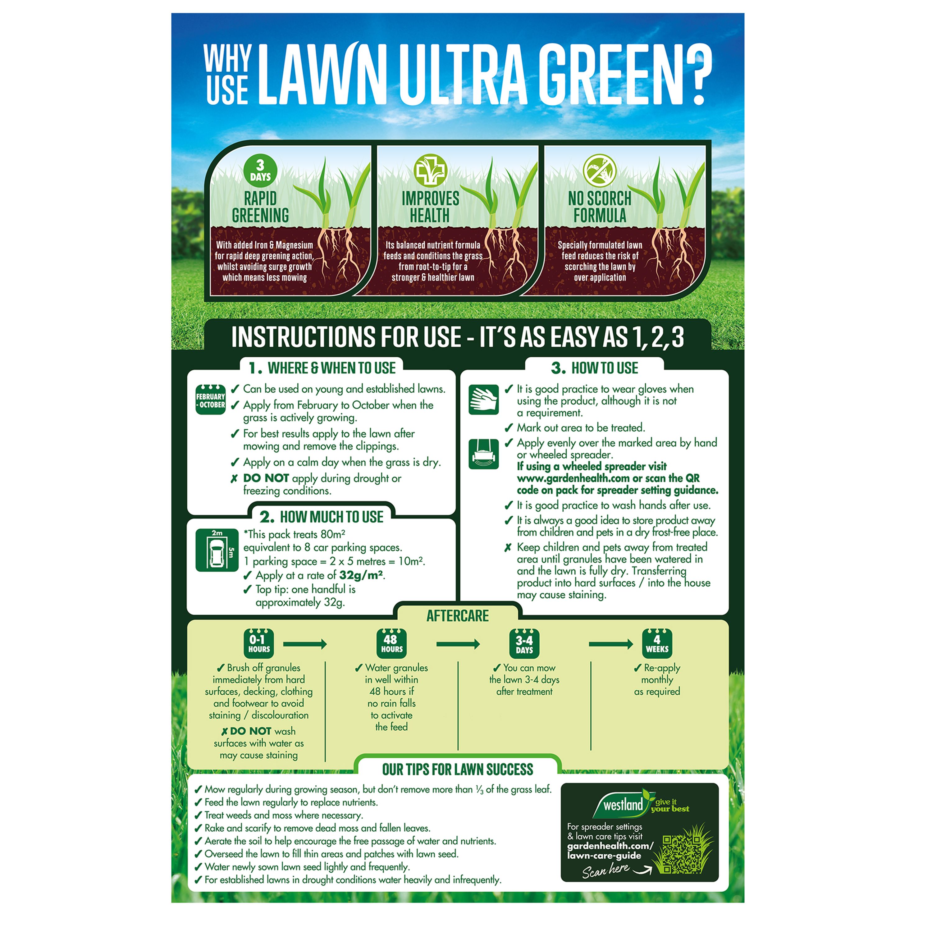 Westland Lawn Care Lawn feed Granules Compound Fertiliser 80m² 2.56kg