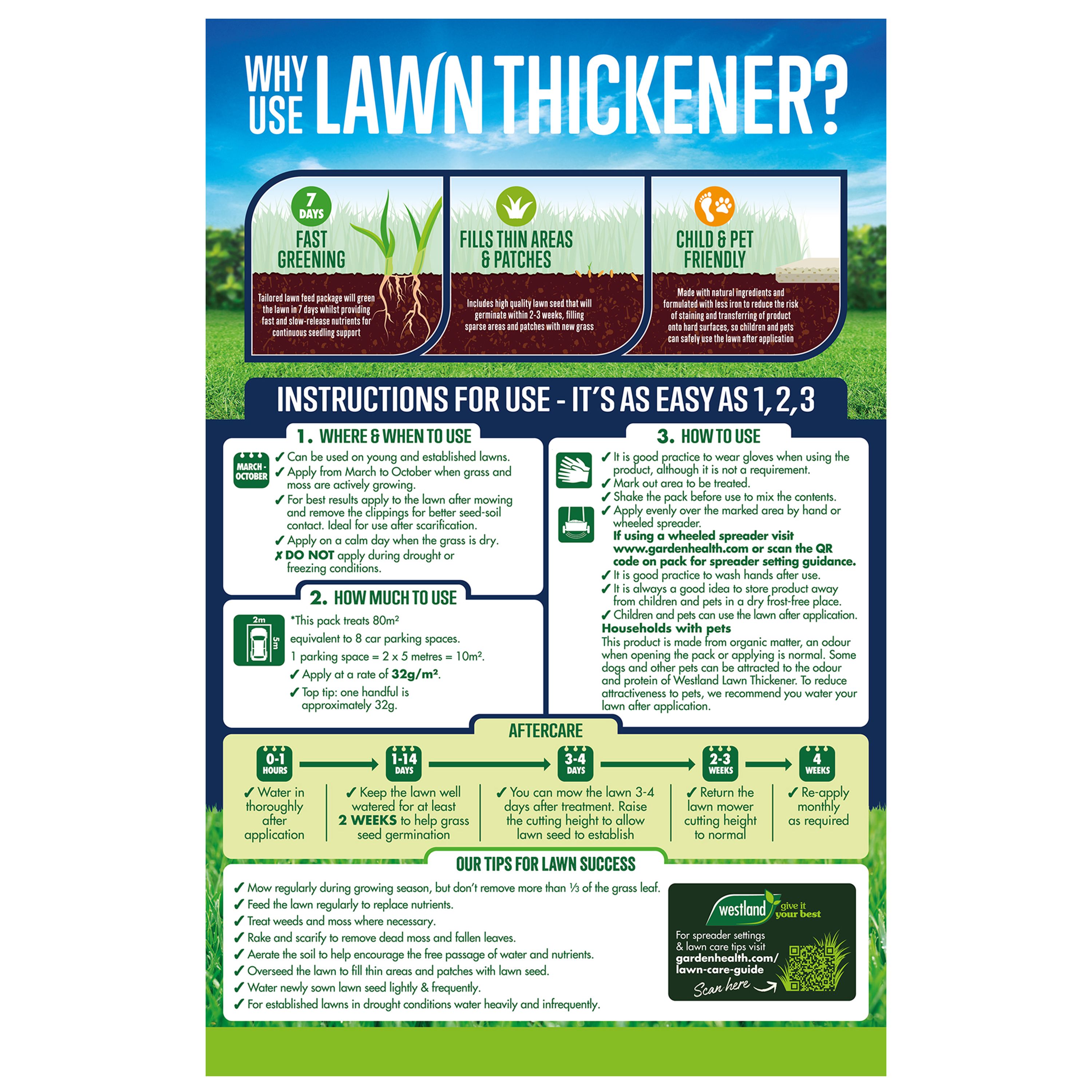 Westland Lawn Care Lawn feed Granules Organo-mineral fertiliser with lawn seed 80m² 2.56kg