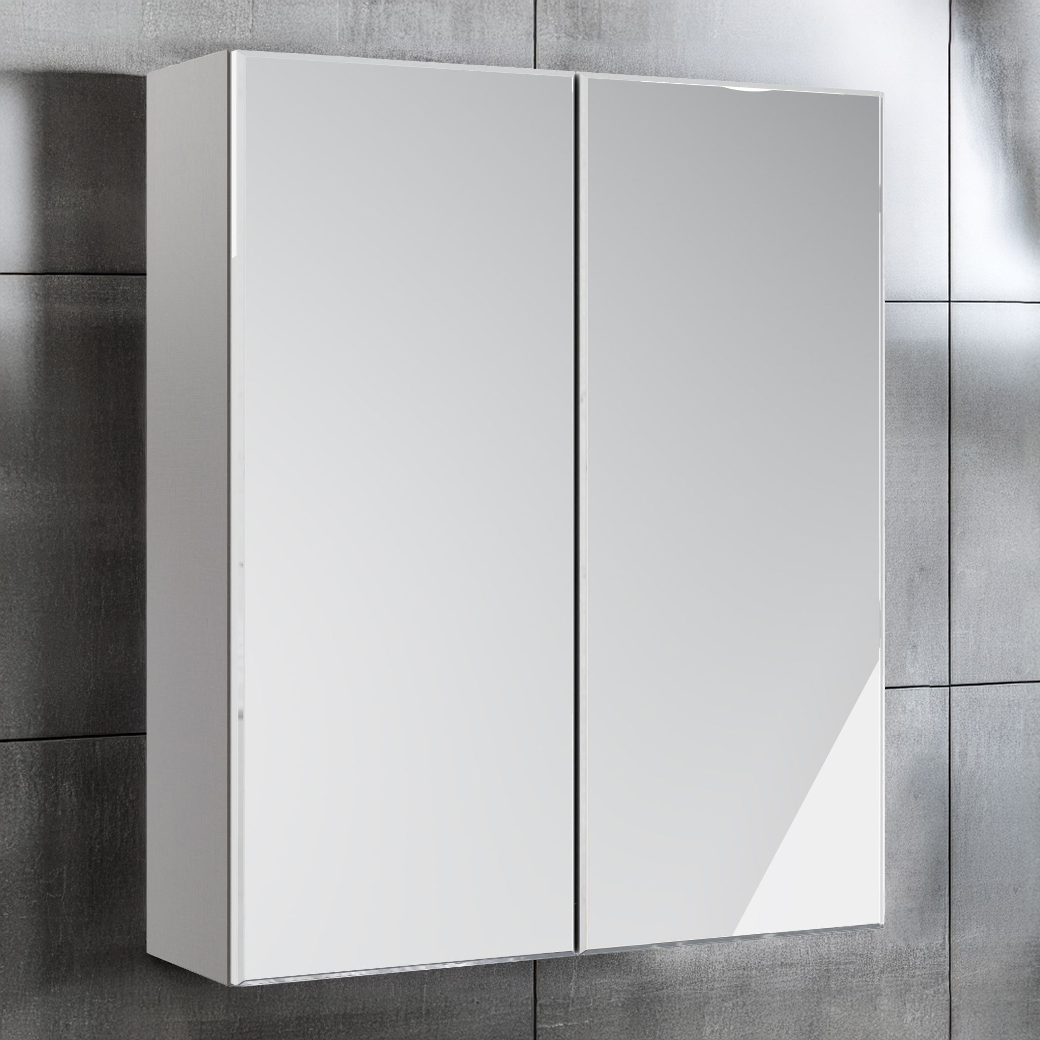 Westport Gloss White Modern Double Wall cabinet With 2 mirror doors (W)595mm (H)720mm