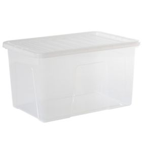 Wham Crystal Clear Rectangular 60L Large Plastic Stackable Storage box with Lid