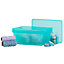 Wham Studio Stack Matt aqua Plastic Stackable Storage basket & Lid (H)12cm (W)25.5cm (D)16.5cm of 5