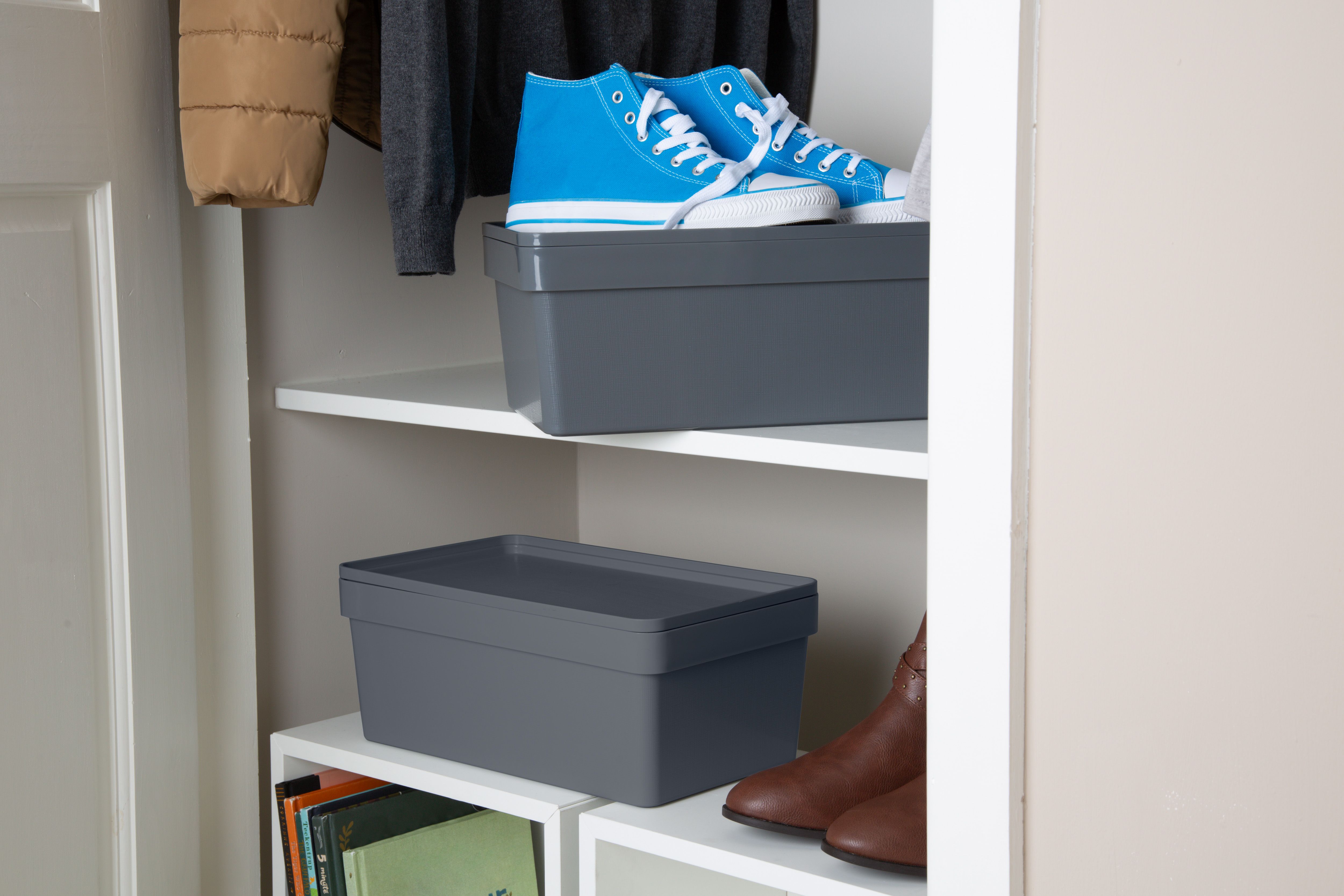 Wham Studio Stack Matt grey Stackable Shoe storage box (H)150mm (W)215mm