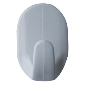 White ABS plastic Small J-shaped Oval Hook (H)25mm (W)18mm, Pack of 2