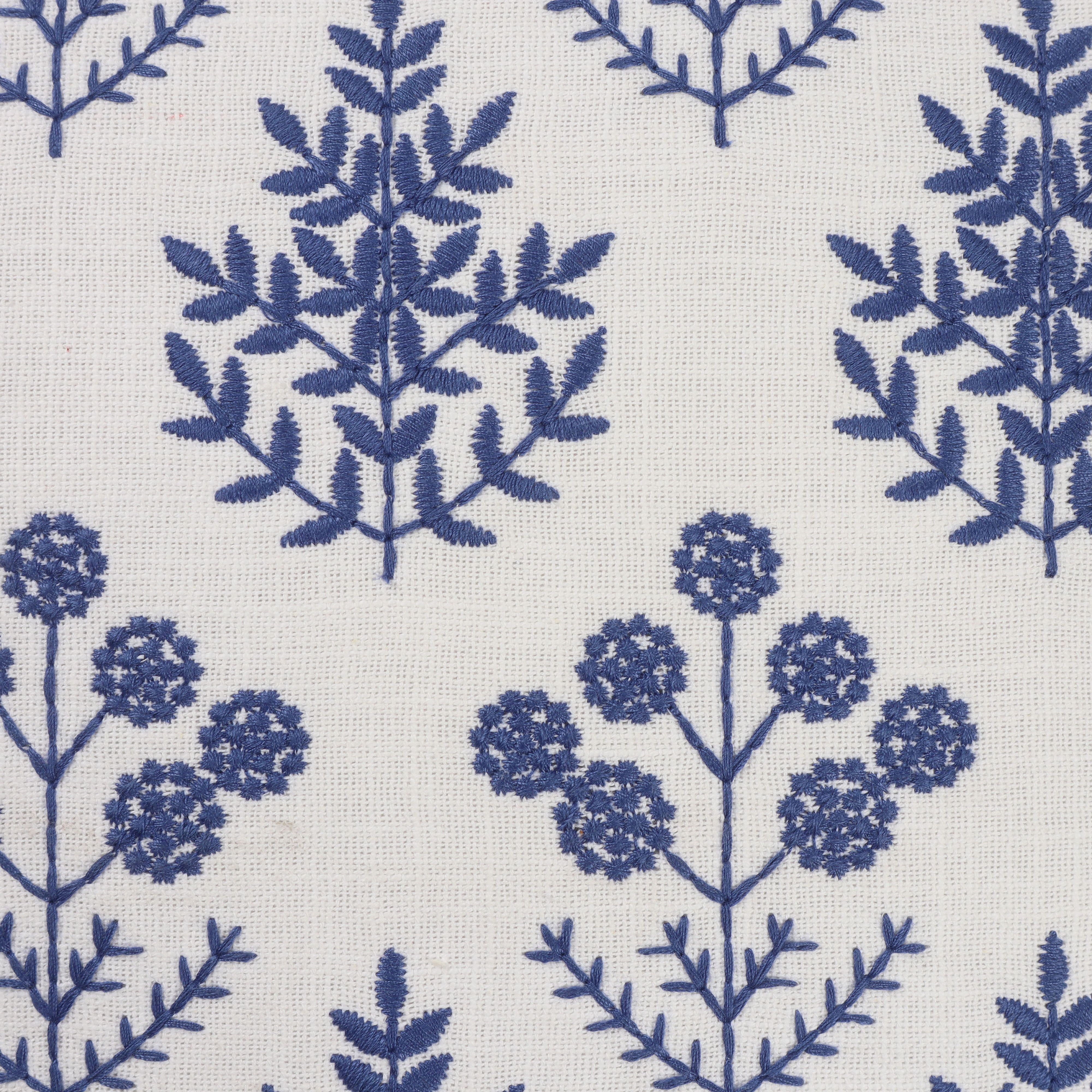 White & Blue Floral Embroidered effect Indoor Cushion, (L)45cm x (W)45cm