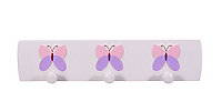 White Butterfly 3 Hook rail, (L)360mm (H)15mm