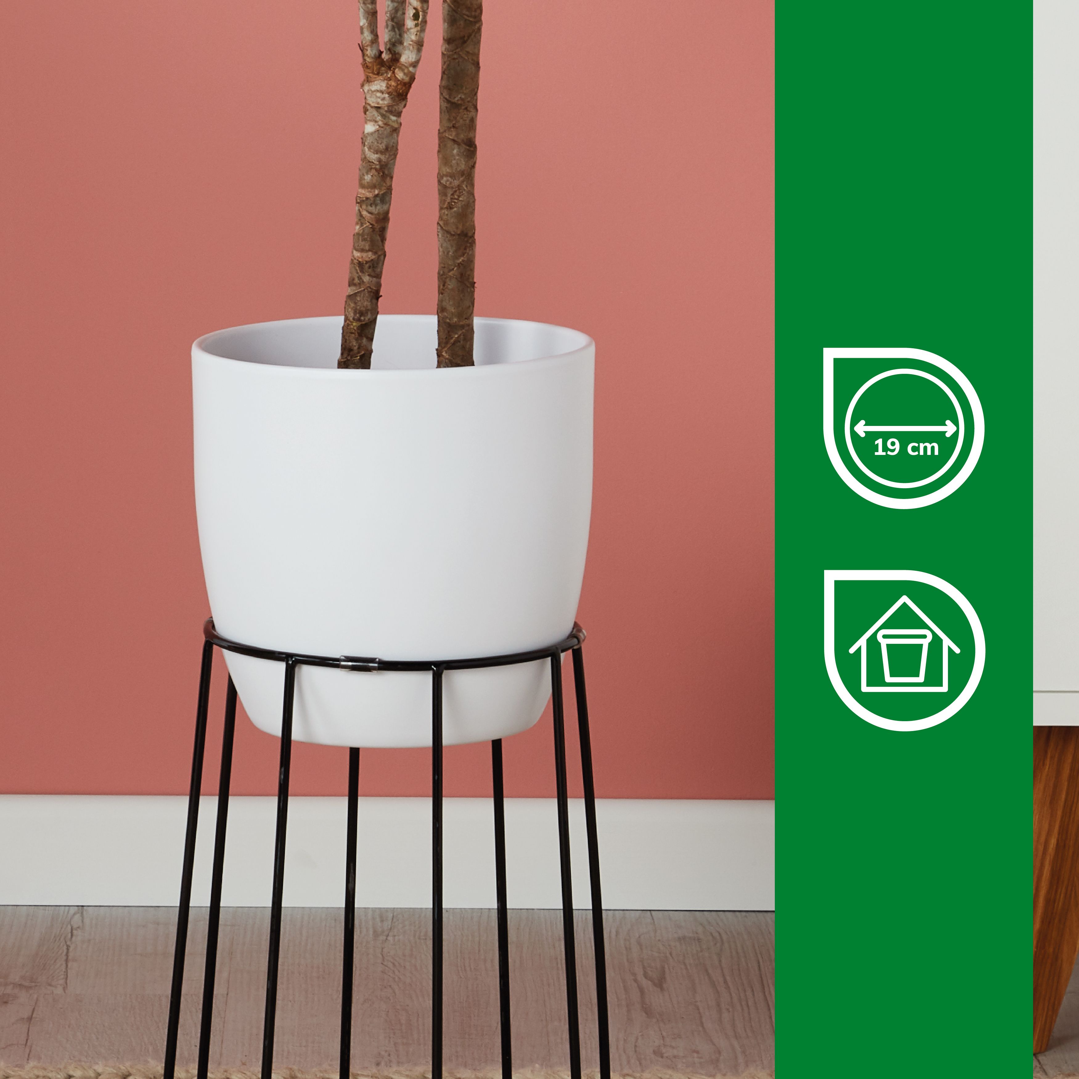 White Ceramic Round Plant pot (Dia)21.5cm