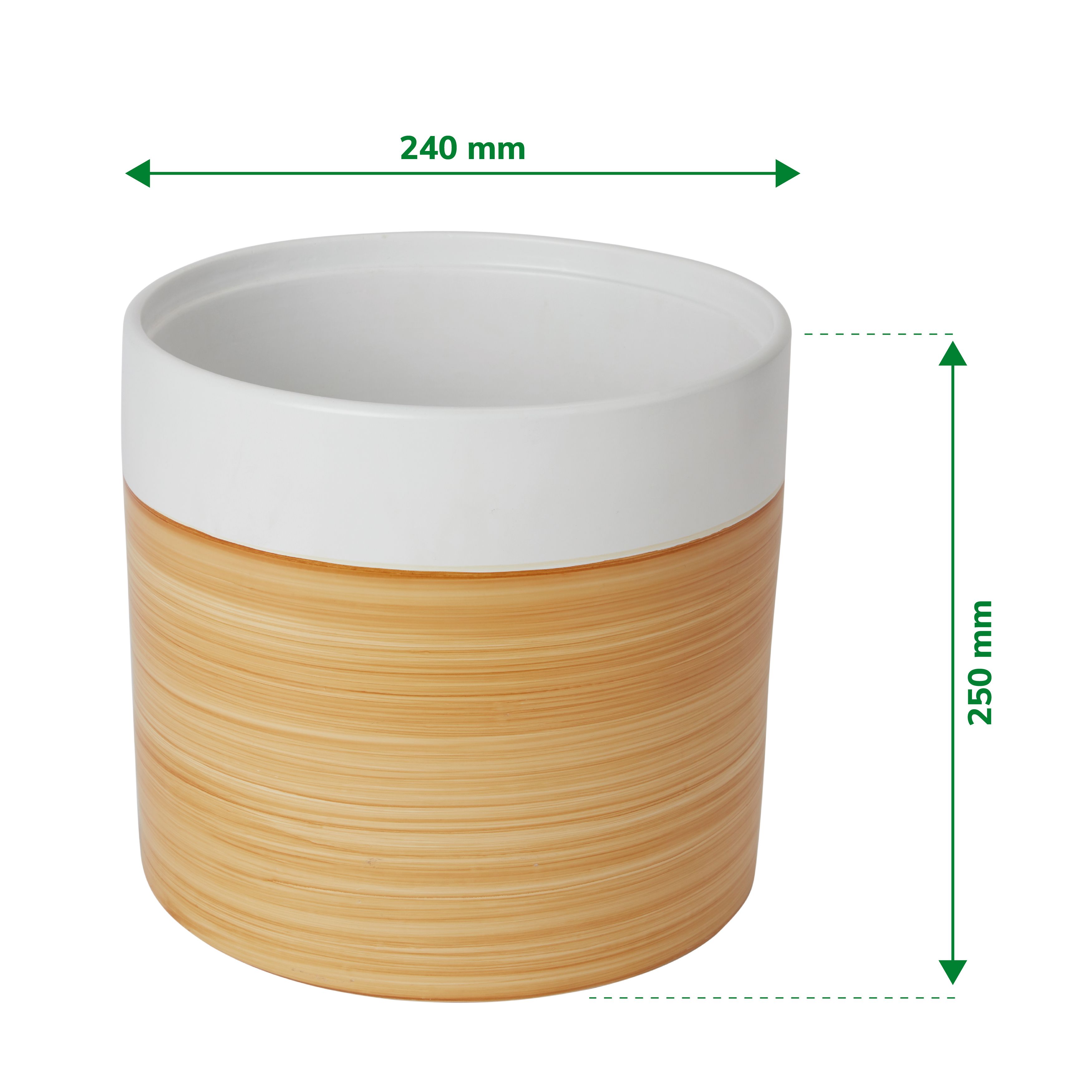 White Clay Wood effect Circular Plant pot (Dia)27.8cm