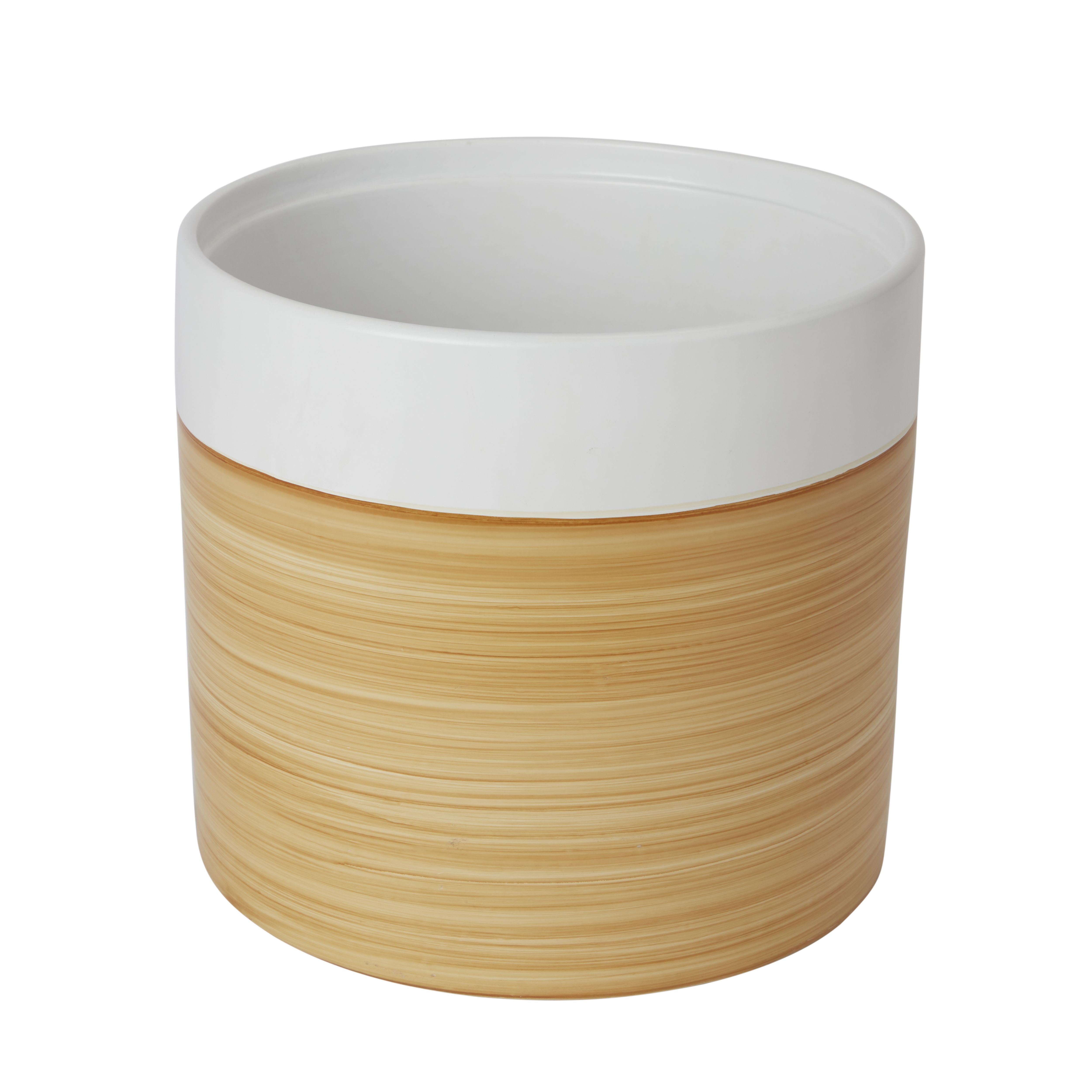 White Clay Wood effect Circular Plant pot (Dia)27.8cm