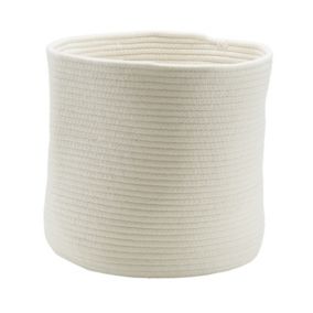 White Cotton Foldable Storage basket (H)30cm (W)30cm (D)30cm