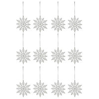 White Glitter effect Plastic Snowflake Decoration, Set of 12