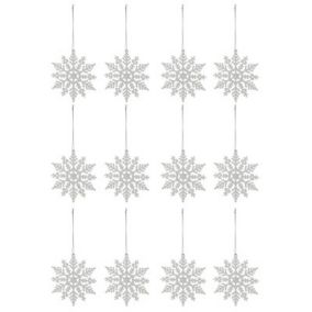 White Glitter effect Snowflake Decoration, Set of 12