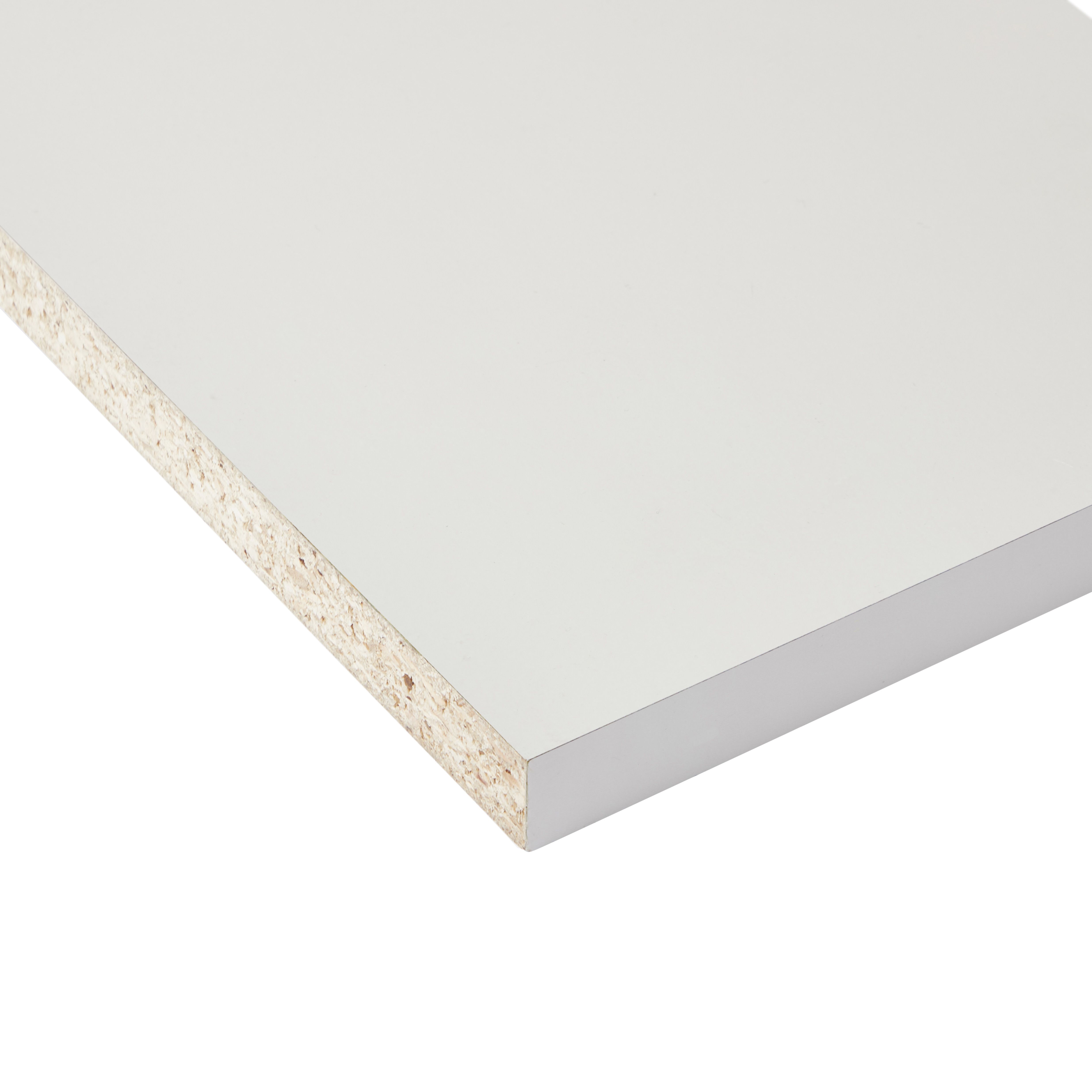 White Gloss Semi edged Furniture panel, (L)2.5m (W)200mm (T)18mm