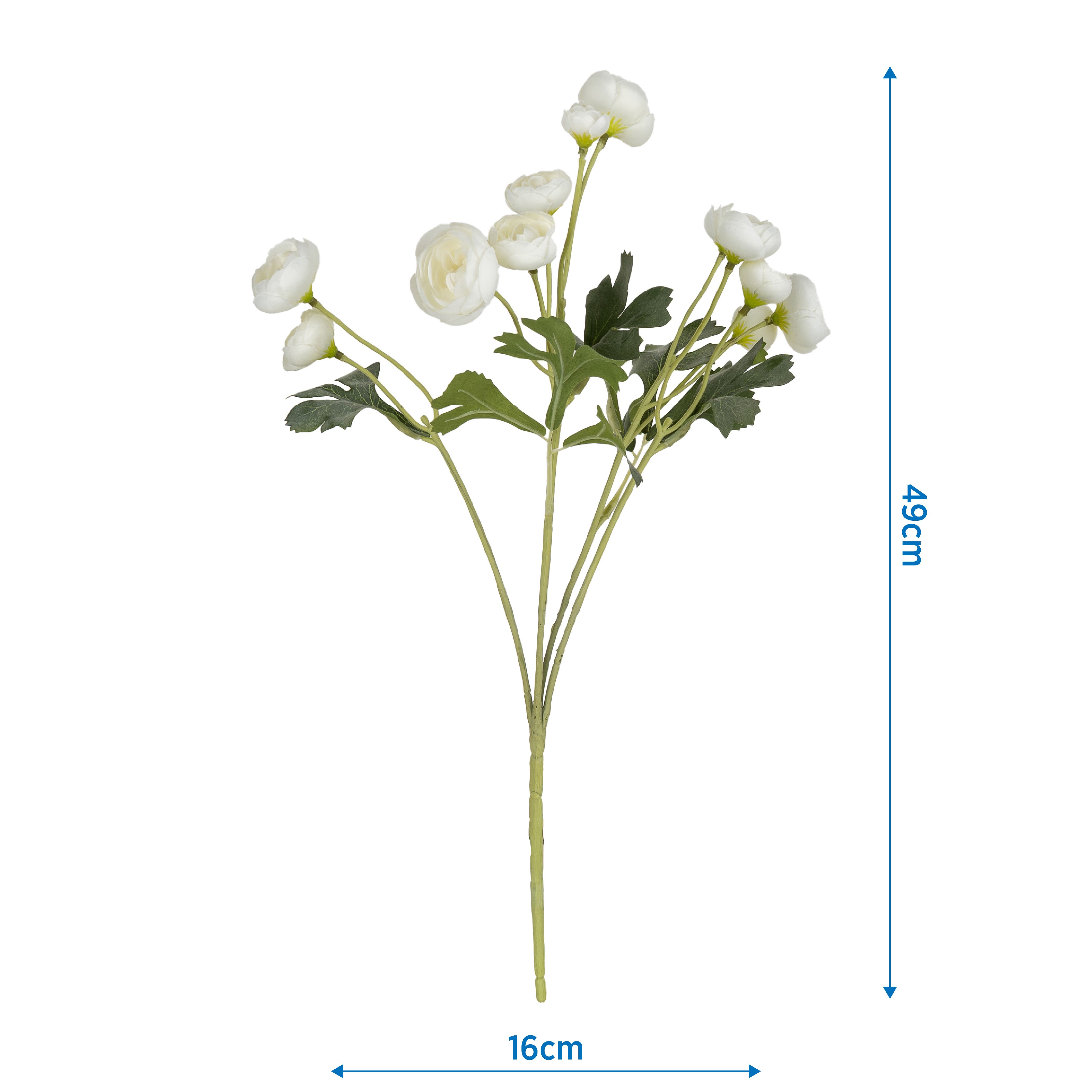 White & Green Camellia 5 Mini buds Single stem Artificial flower (H) 490mm
