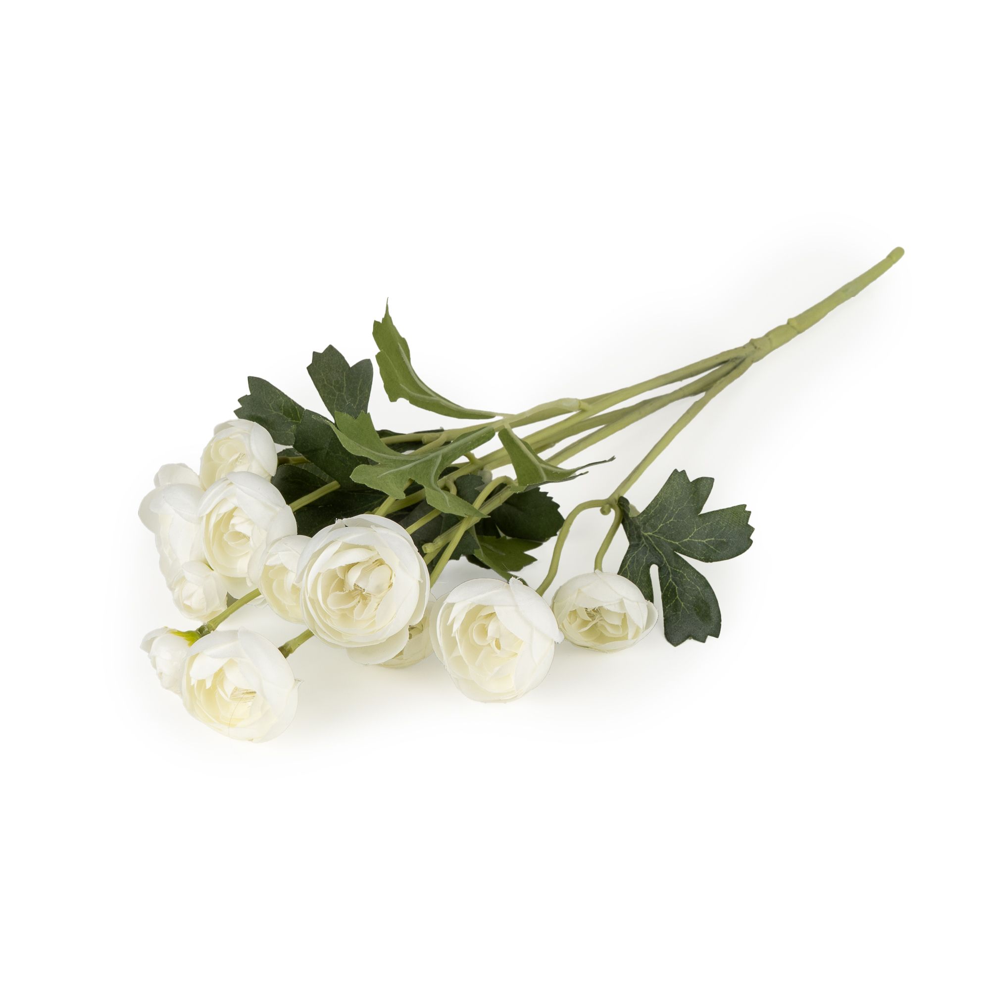 White & Green Camellia 5 Mini buds Single stem Artificial flower (H) 490mm
