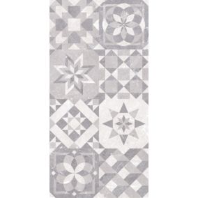 White & grey Gloss Patterned Marble effect Ceramic Wall Tile, Pack of 5, (L)600mm (W)300mm