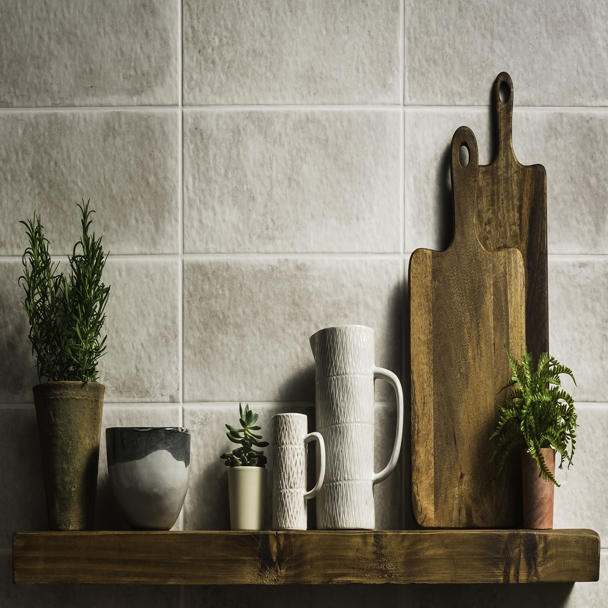 White Matt Stone effect Ceramic Wall Tile, Pack of 17, (L)400mm (W)150mm