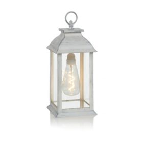 White Spiral Bulb Metal & plastic Lantern, (W) 13.5cm x (D) 13.5cm