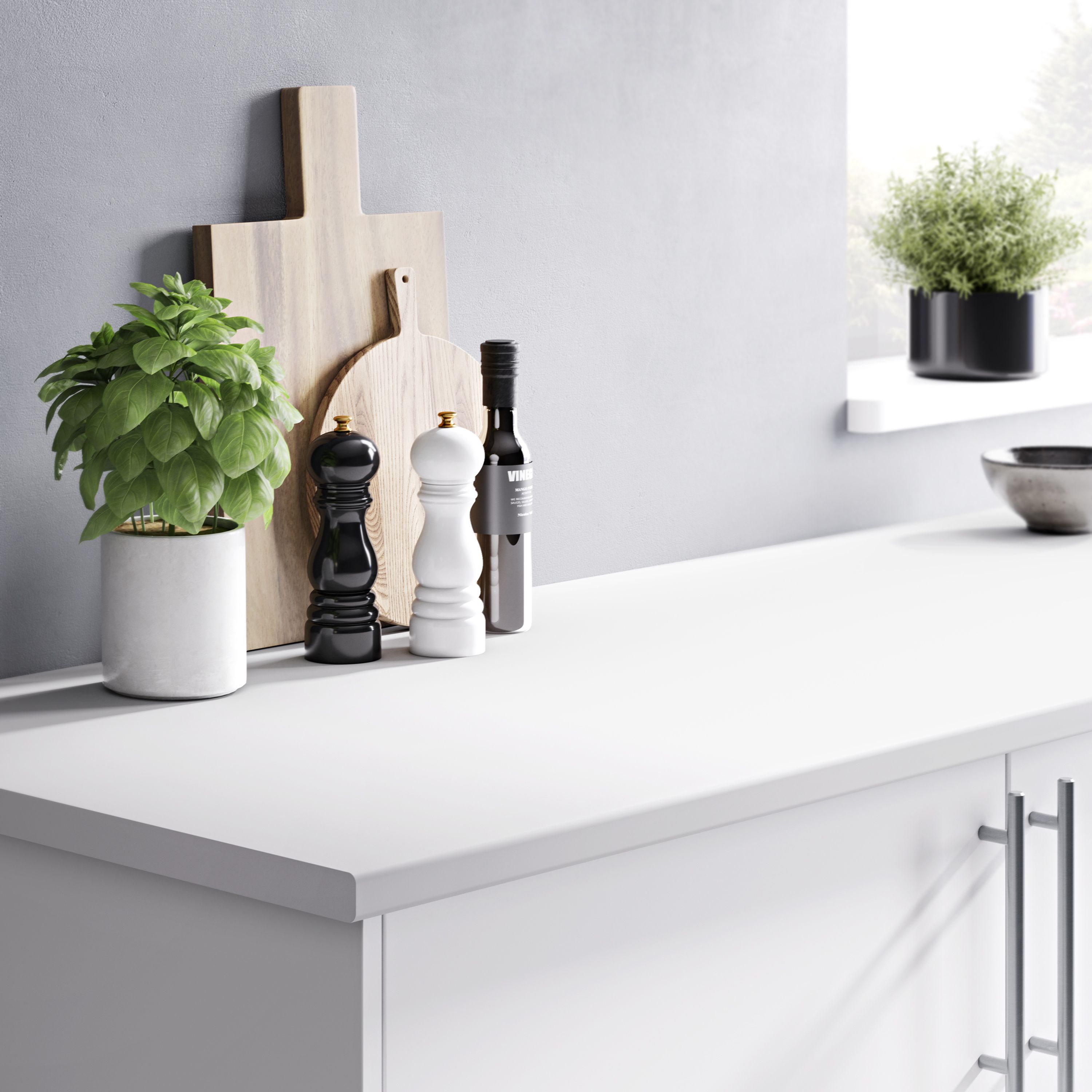 White Stone effect Laminate Post-formed edge Kitchen Worktop, (L)2400mm (T)28mm