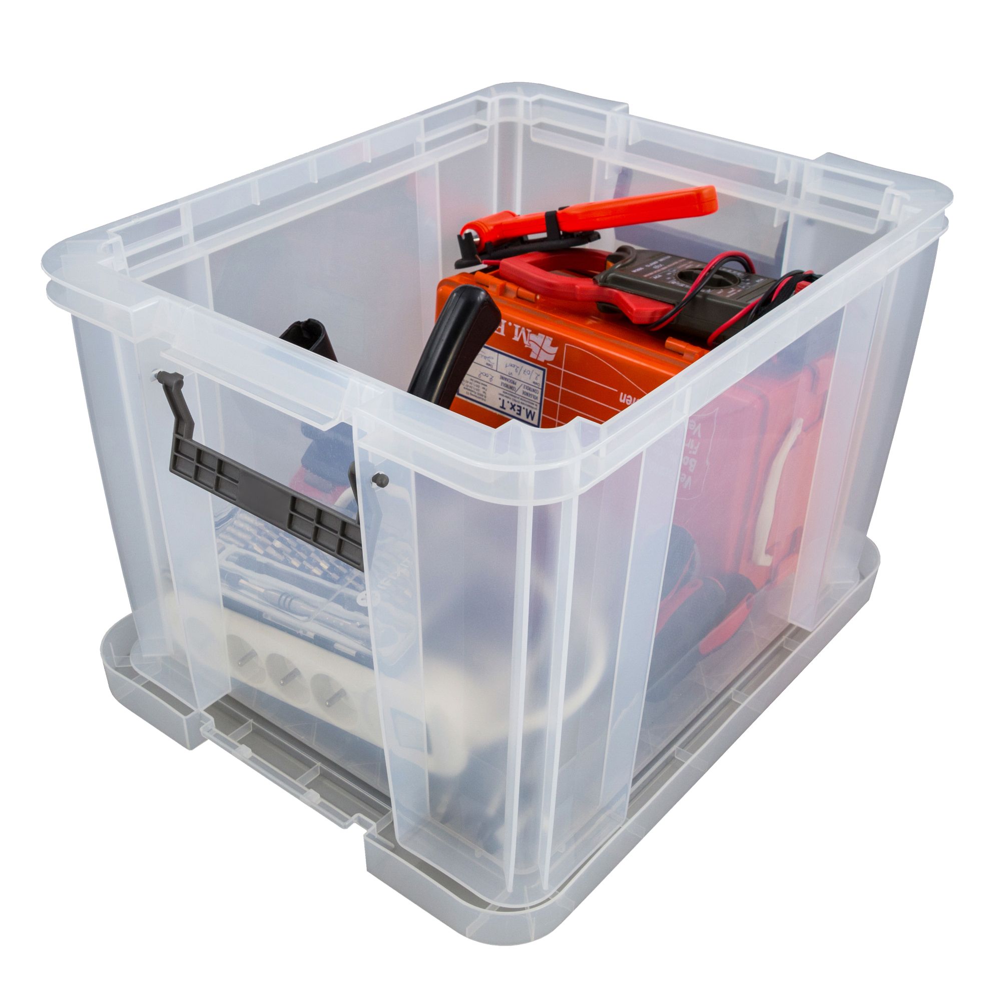 Whitefurze Allstore Heavy duty Clear 36L Large Plastic Stackable Storage box with Lid