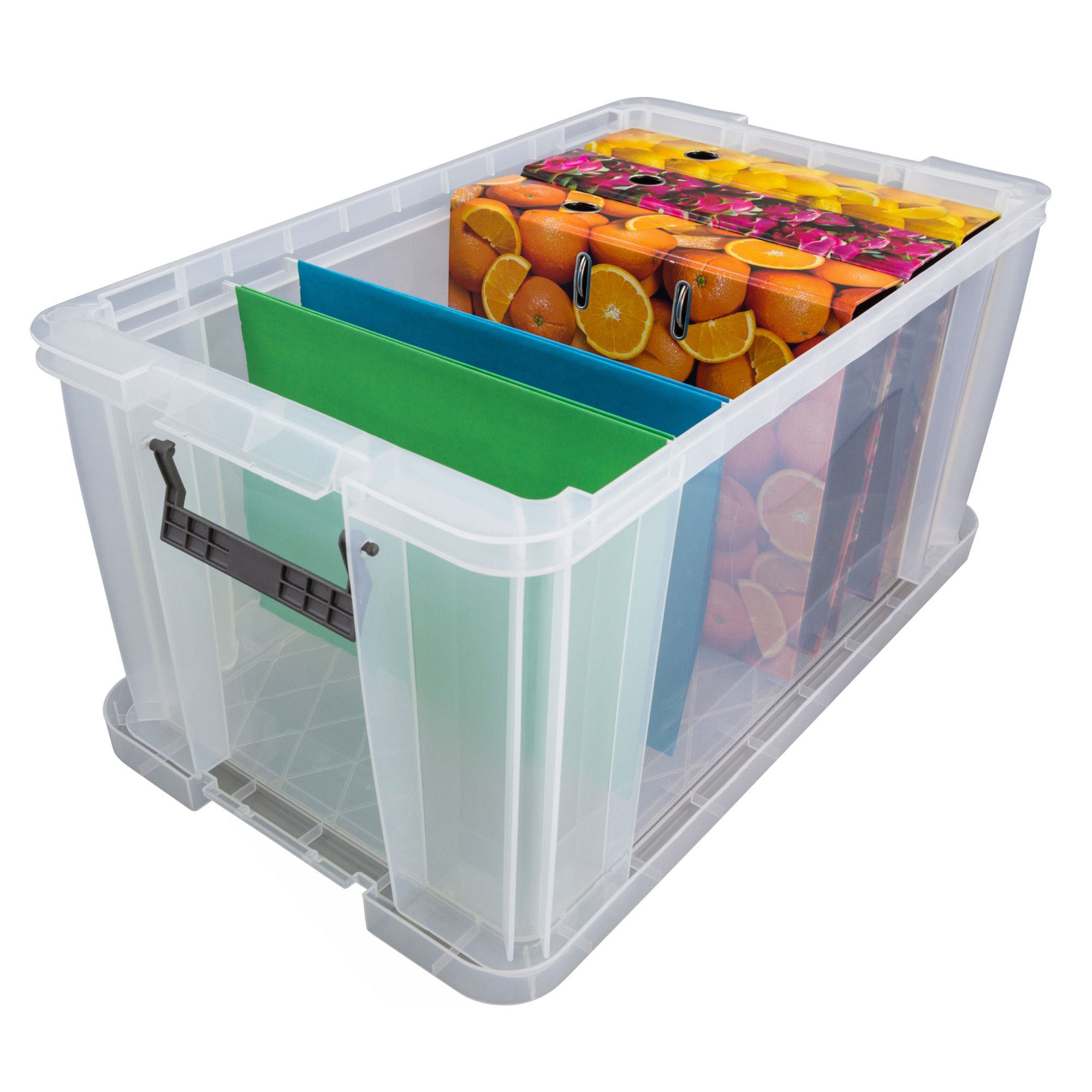 Whitefurze Allstore Heavy duty Clear 54L Large Plastic Stackable Storage  box with Lid