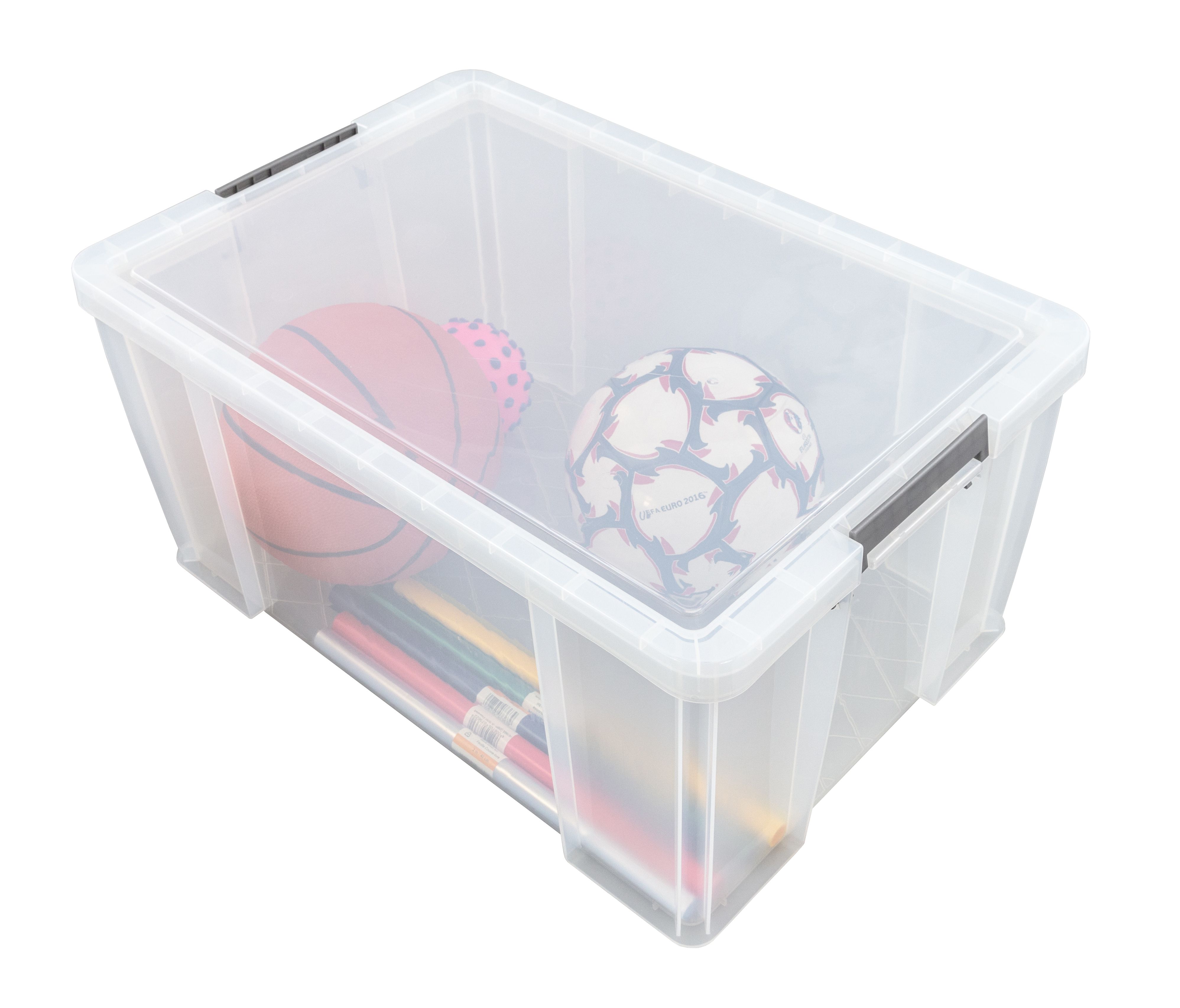 Whitefurze Allstore Heavy duty Clear 54L Large Plastic Stackable Storage  box with Lid