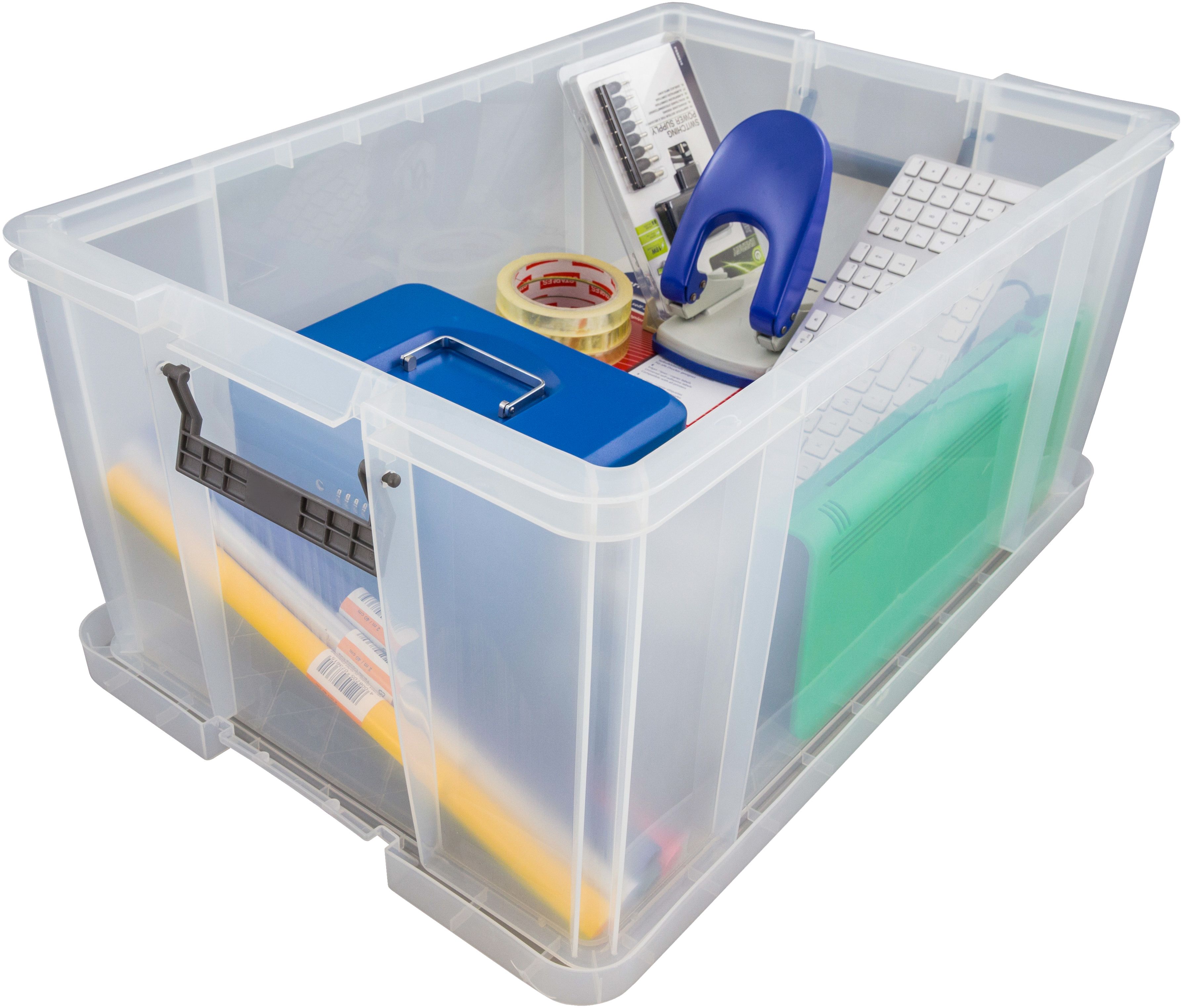 Whitefurze Heavy duty Clear 70L Plastic Storage box with Lid