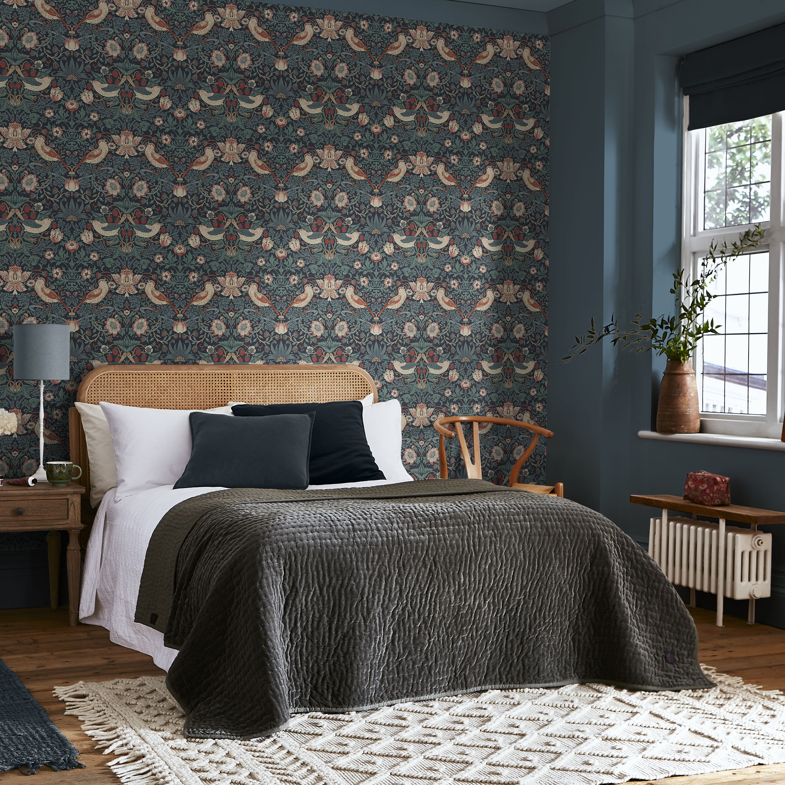 William Morris Gallery Collection Deep Blue Strawberry Thief Smooth Wallpaper
