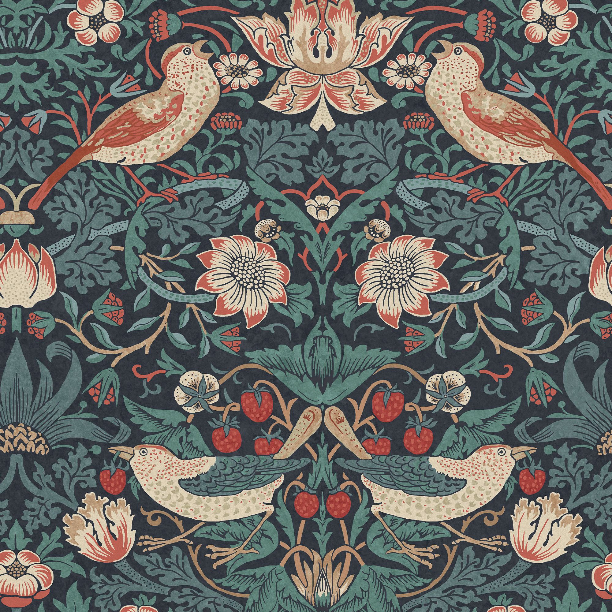 William Morris Gallery Collection Deep Blue Strawberry Thief Smooth Wallpaper