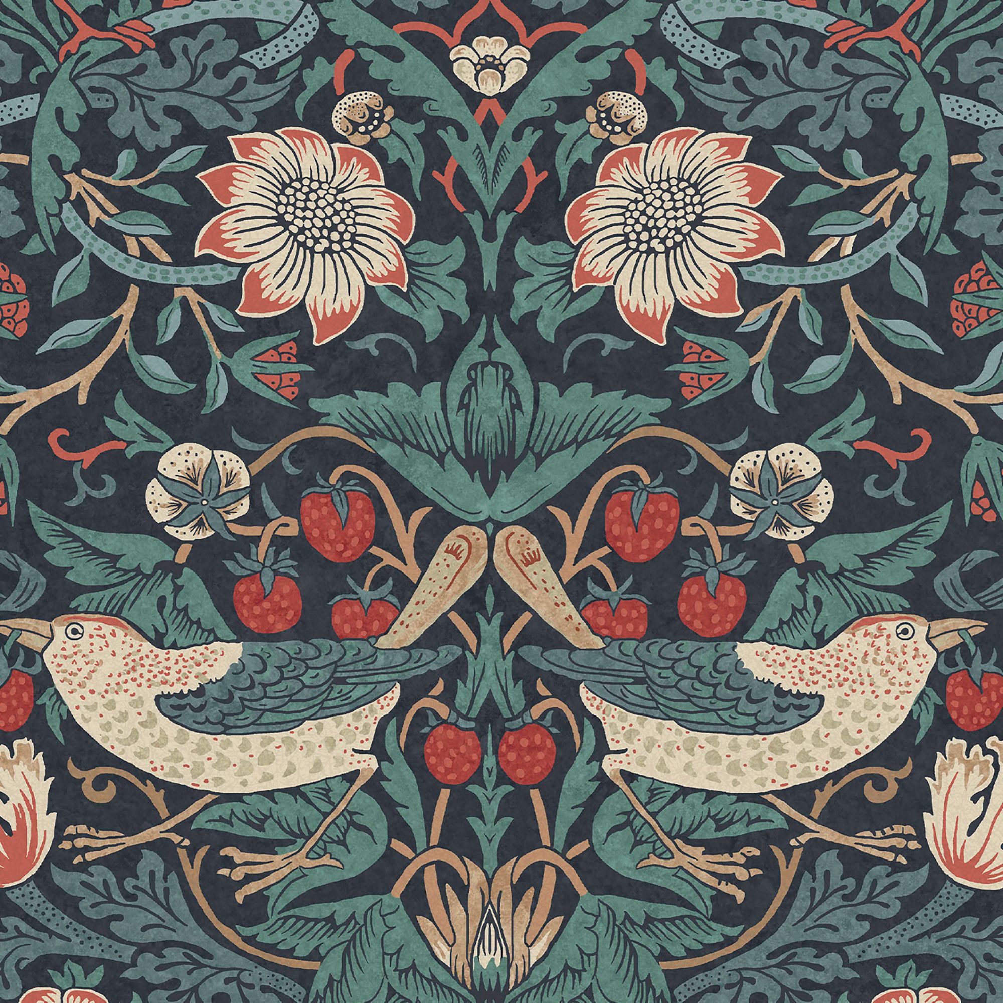 William Morris Gallery Collection Deep Blue Strawberry Thief Smooth Wallpaper