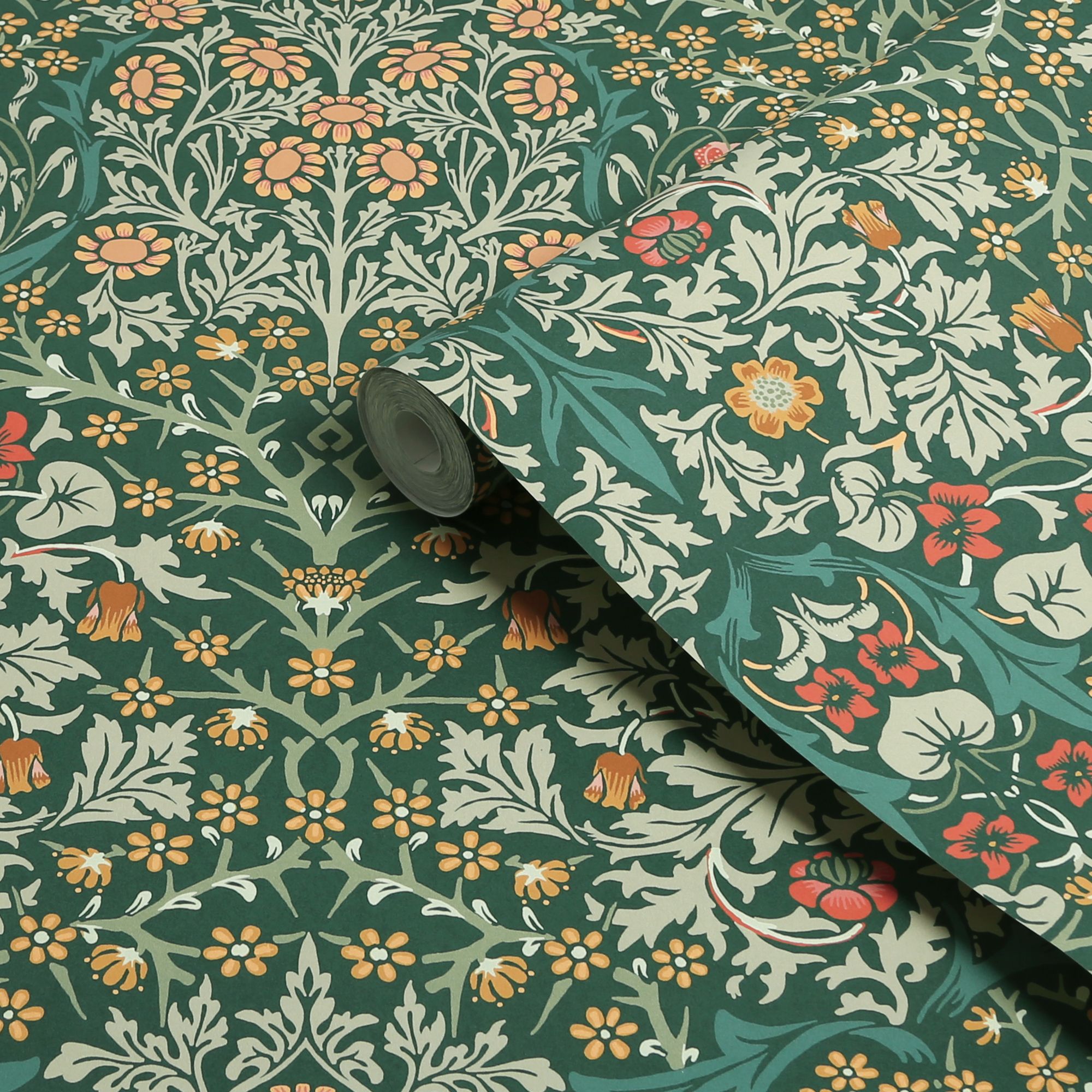 William Morris Gallery Collection Deep Green Blackthorn Smooth Wallpaper