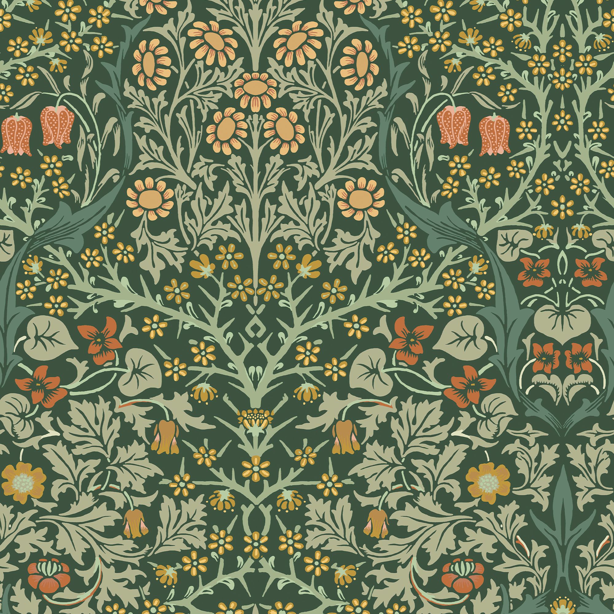William Morris Gallery Collection Deep Green Blackthorn Smooth Wallpaper