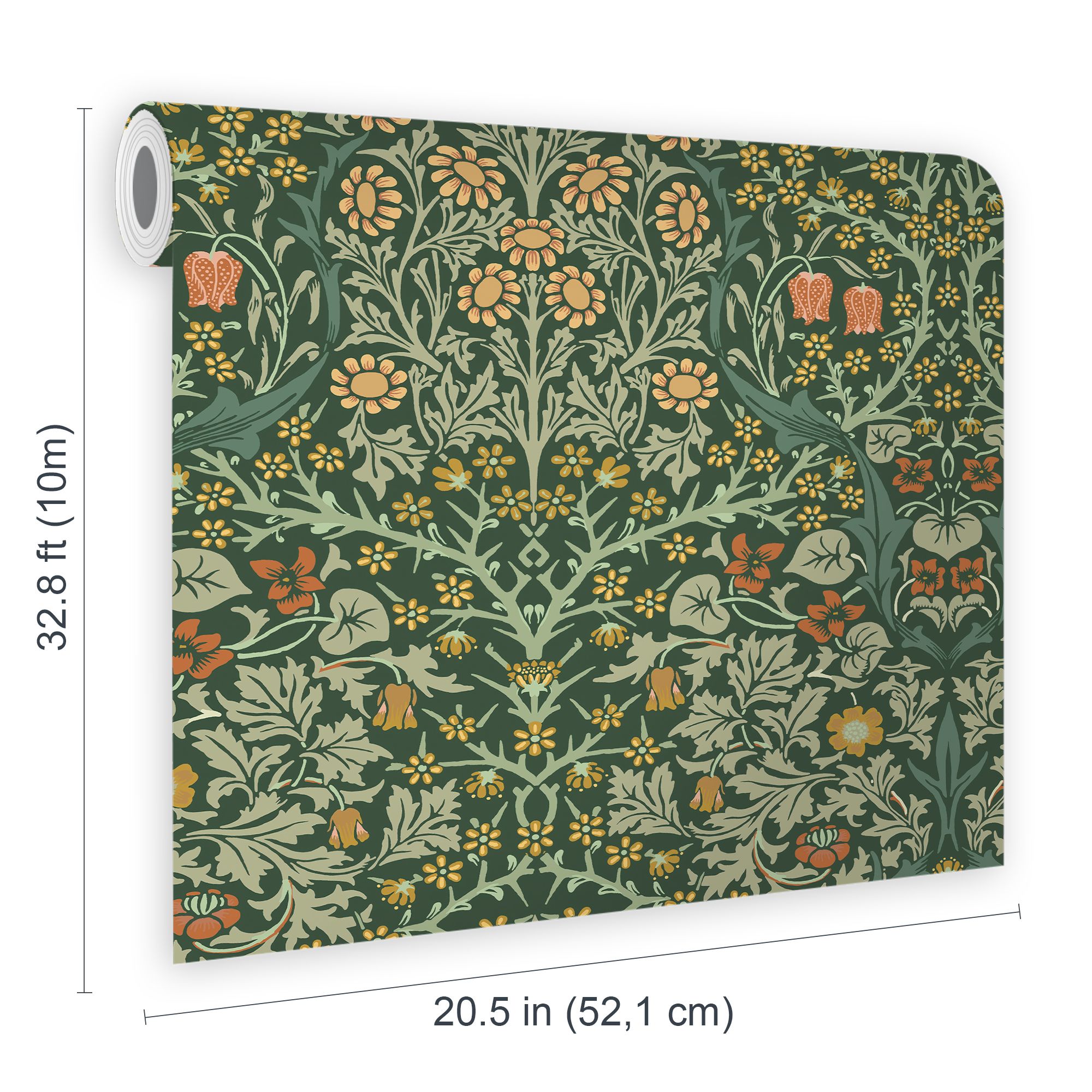 William Morris Gallery Collection Deep Green Blackthorn Smooth Wallpaper