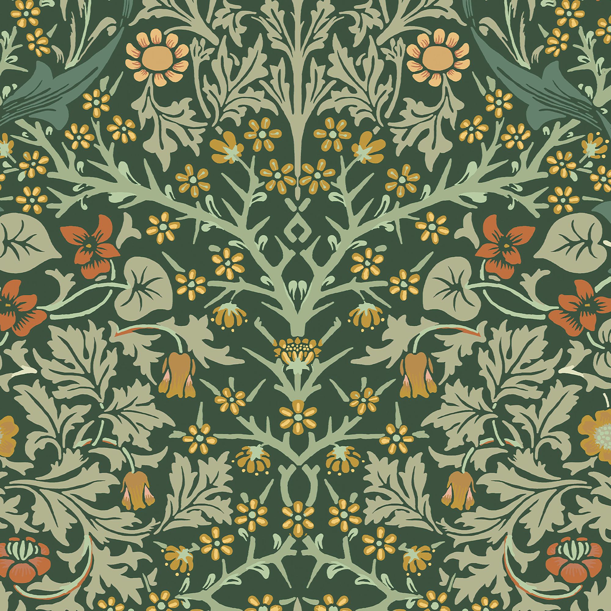 William Morris Gallery Collection Deep Green Blackthorn Smooth Wallpaper