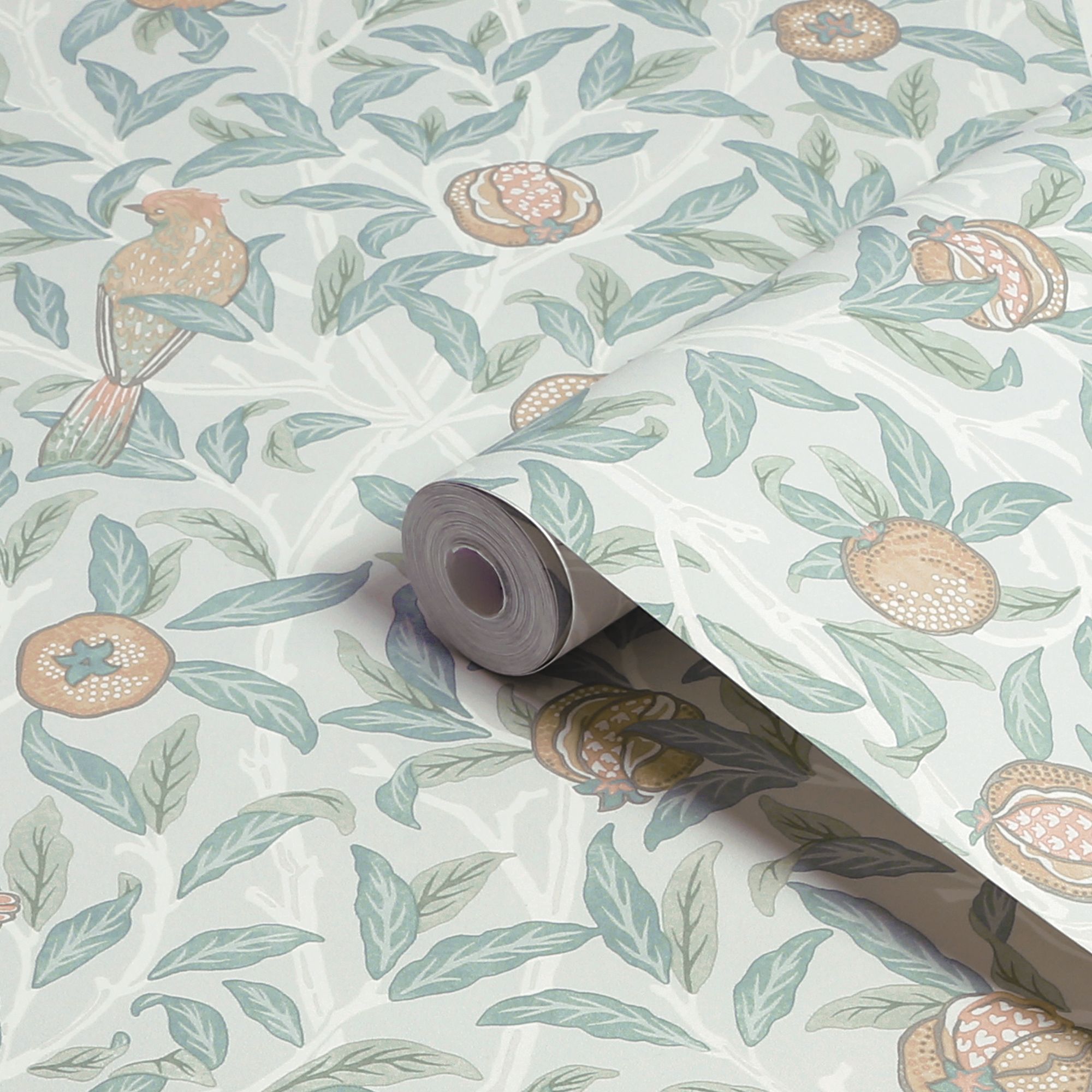 William Morris Gallery Collection Duck Egg Bird & Pomegranate Smooth Wallpaper