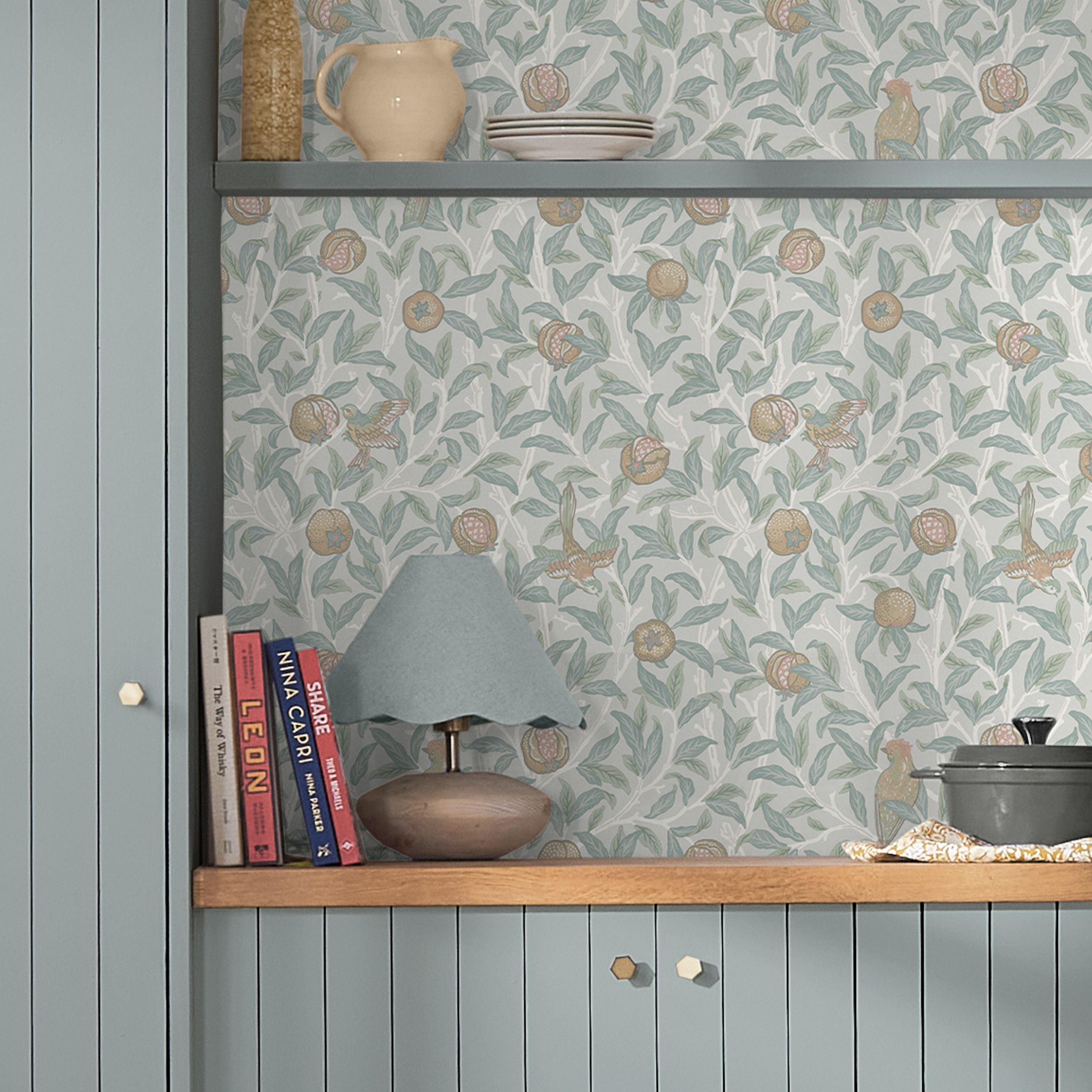 William Morris Gallery Collection Duck Egg Bird & Pomegranate Smooth Wallpaper
