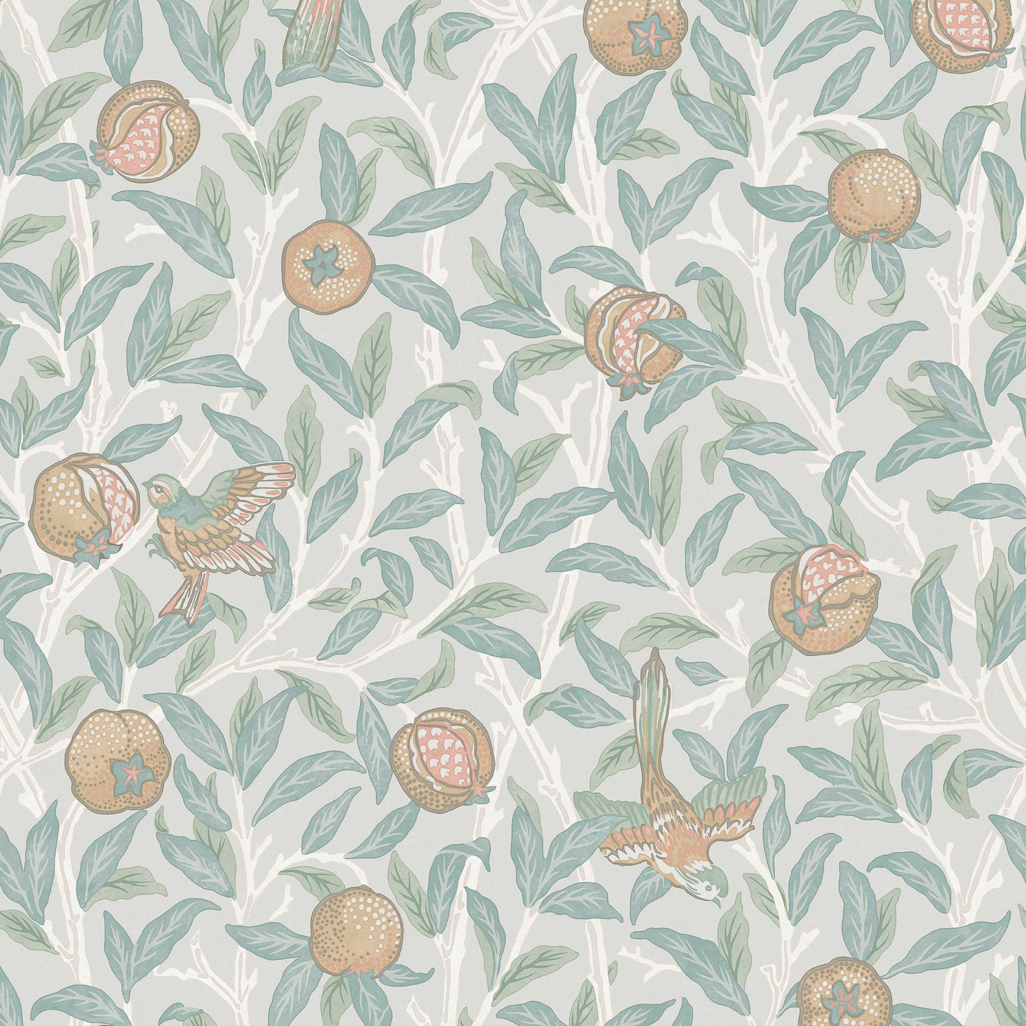 William Morris Gallery Collection Duck Egg Bird & Pomegranate Smooth Wallpaper