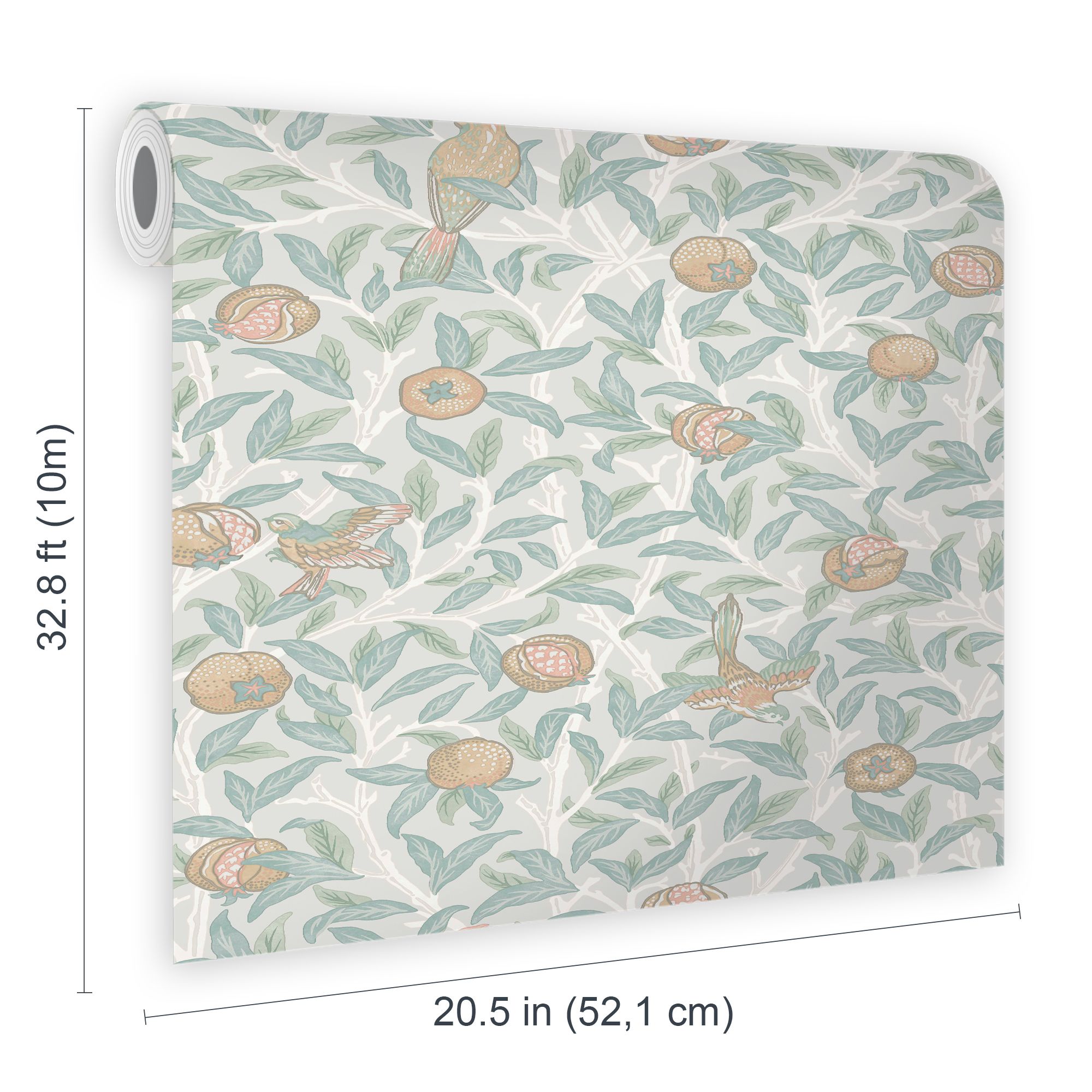 William Morris Gallery Collection Duck Egg Bird & Pomegranate Smooth Wallpaper