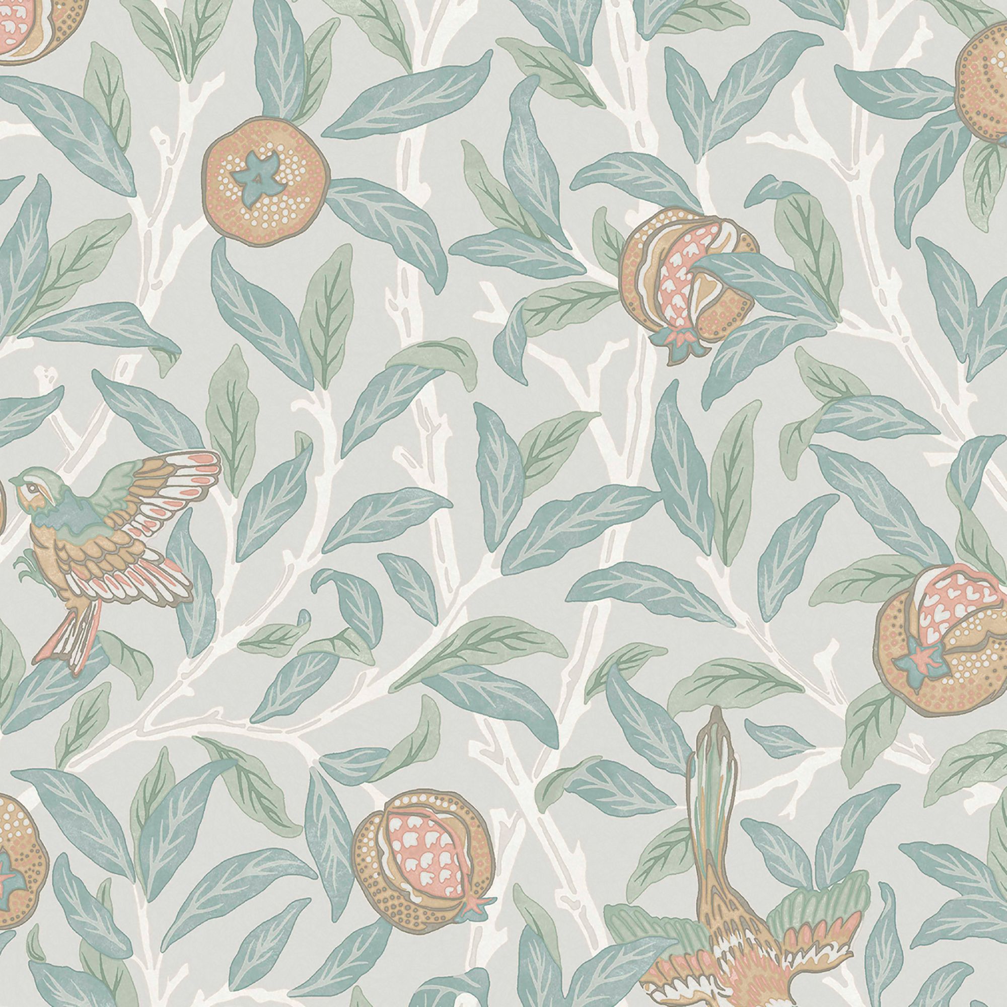 William Morris Gallery Collection Duck Egg Bird & Pomegranate Smooth Wallpaper