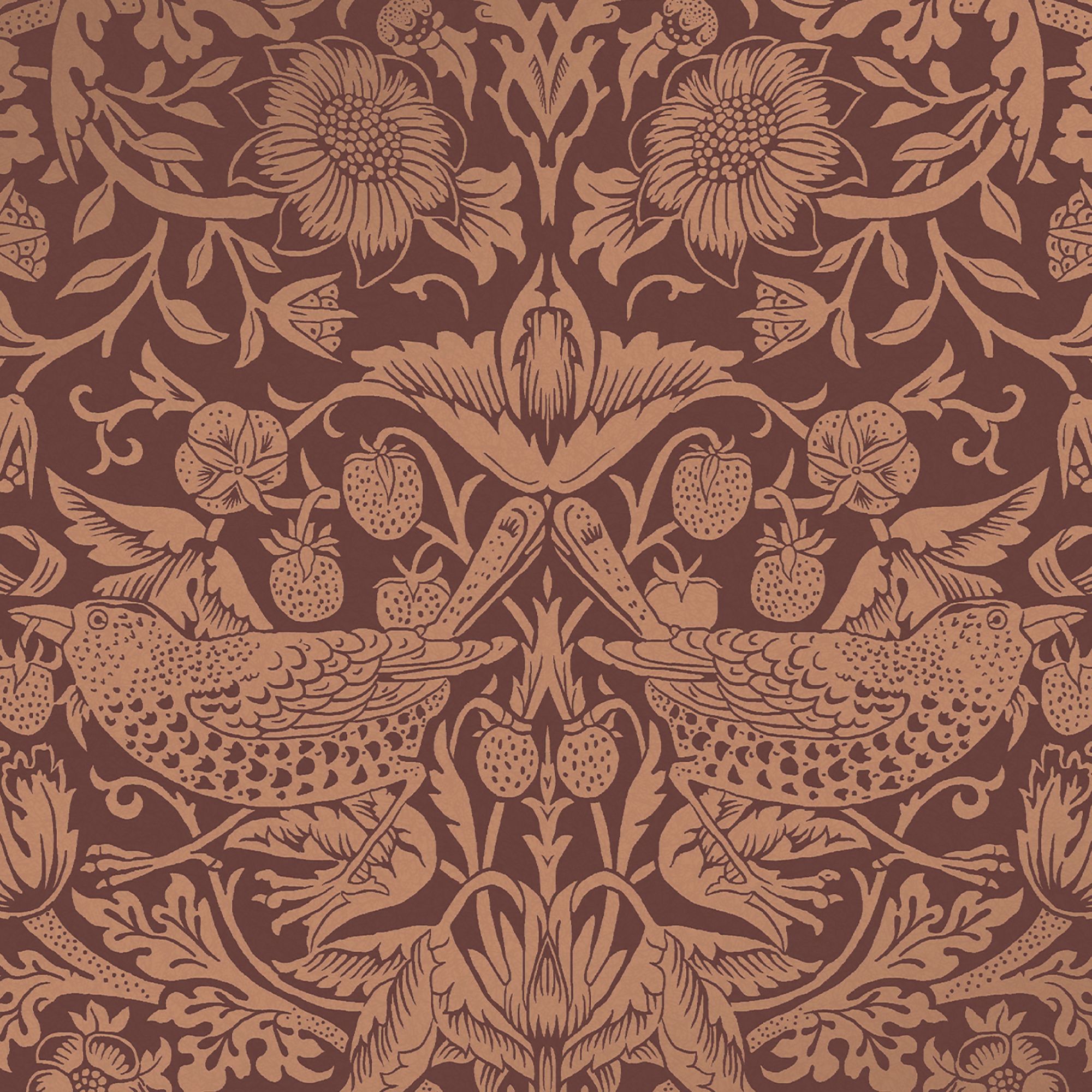 William Morris Gallery Collection Fibrous Burgundy Strawberry Thief Metallic effect Smooth Wallpaper