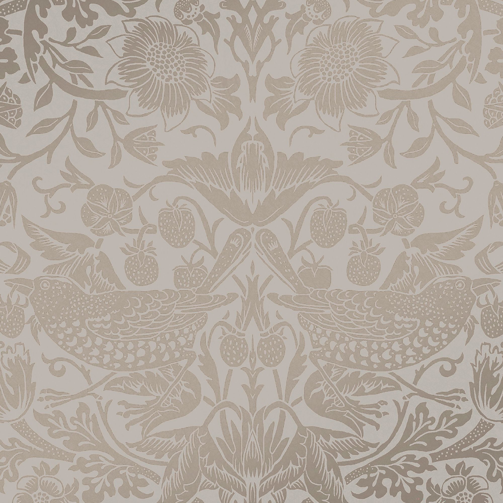 William Morris Gallery Collection Fibrous Neutral Strawberry Thief Metallic effect Smooth Wallpaper