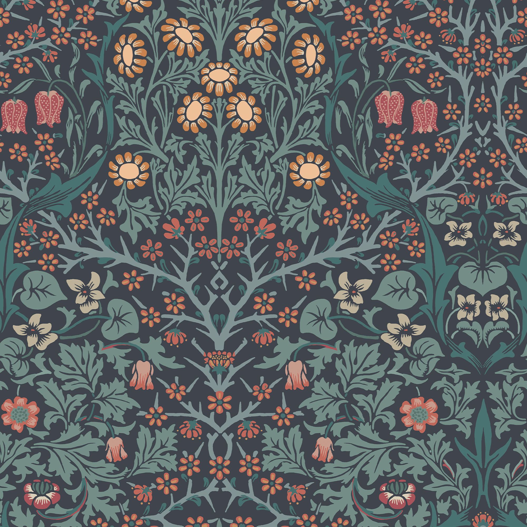 William Morris Gallery Collection Navy Blackthorn Smooth Wallpaper