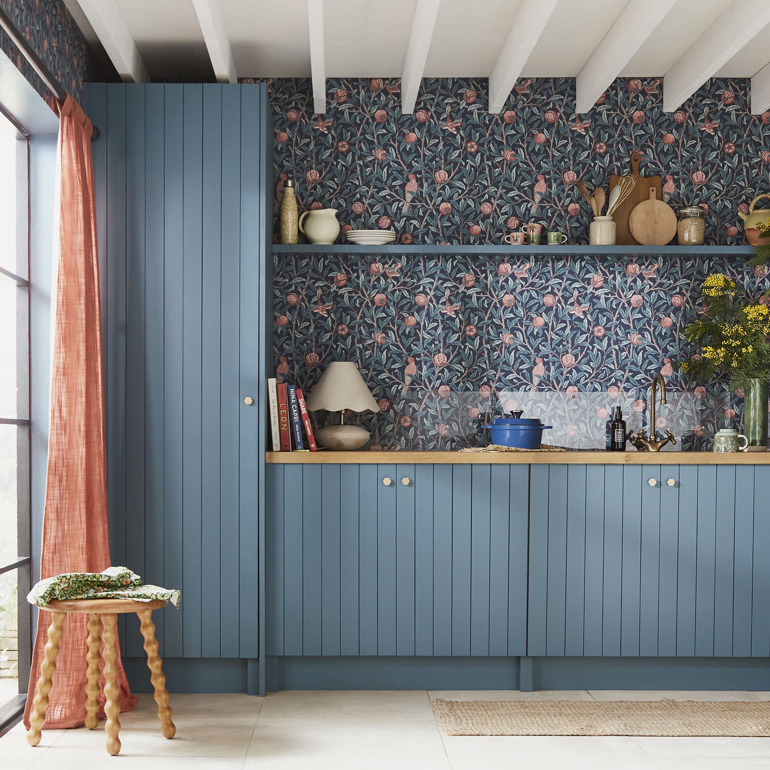 William Morris Gallery Collection Navy Blue Bird & Pomegranate Smooth Wallpaper