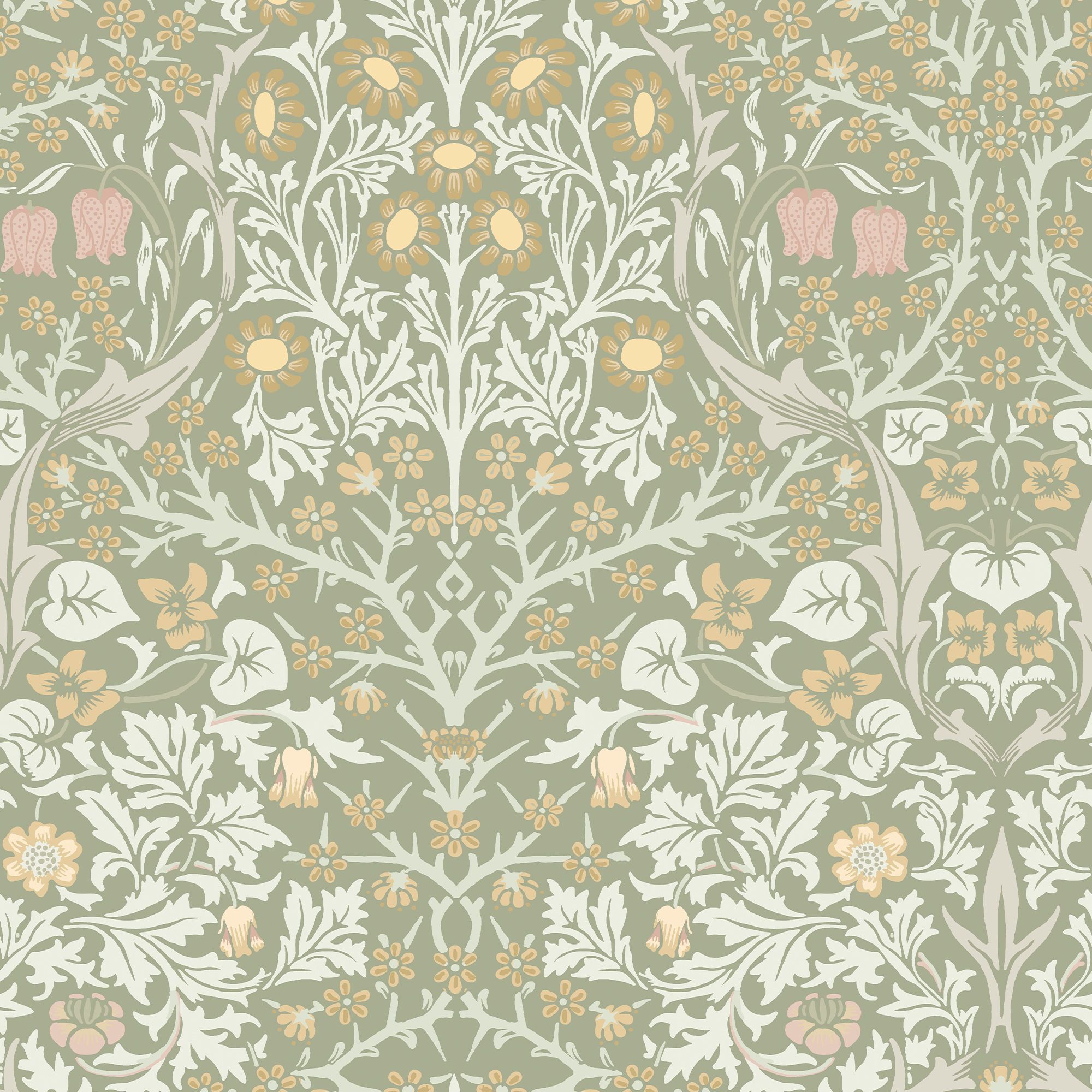 William Morris Gallery Collection Sage Blackthorn Smooth Wallpaper