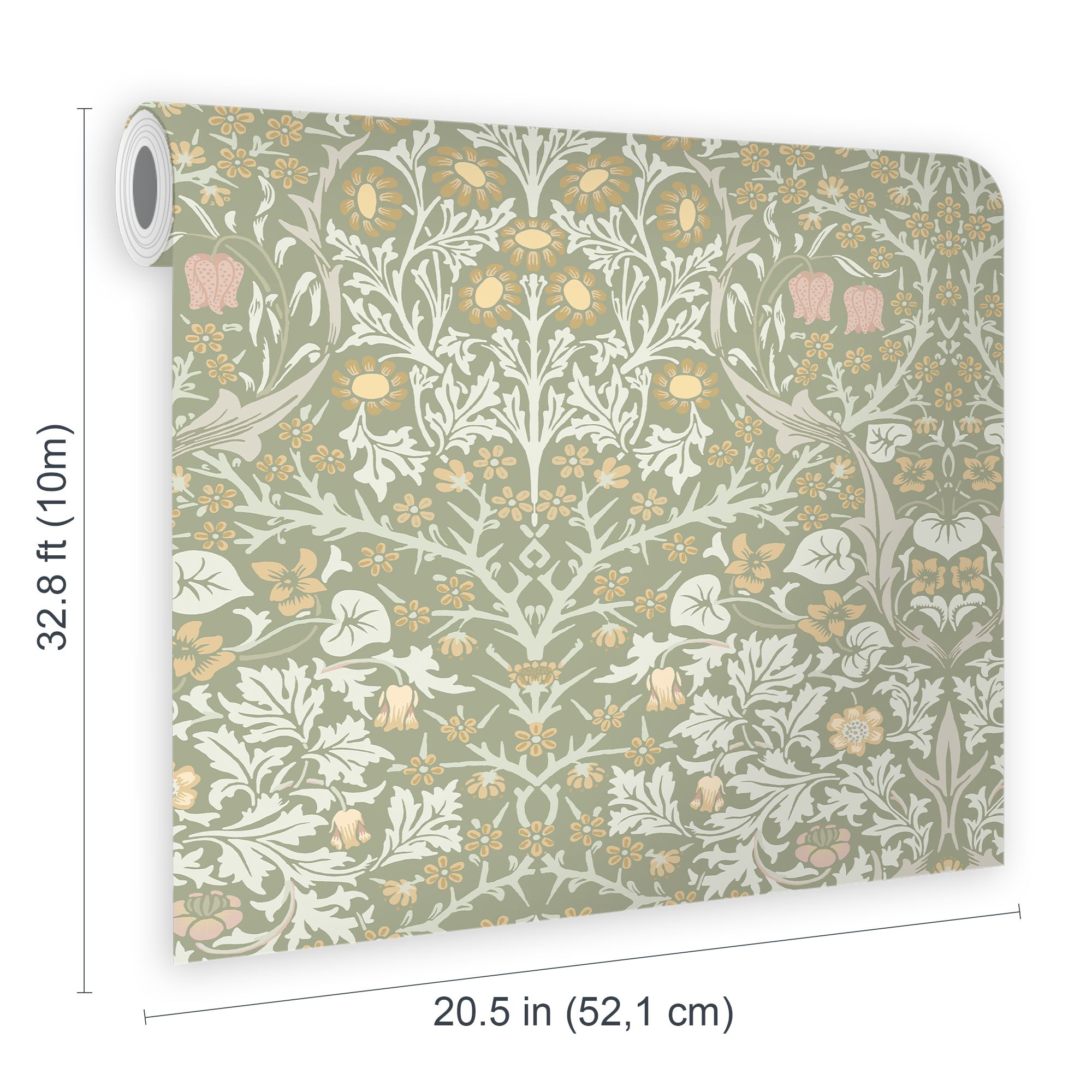 William Morris Gallery Collection Sage Blackthorn Smooth Wallpaper