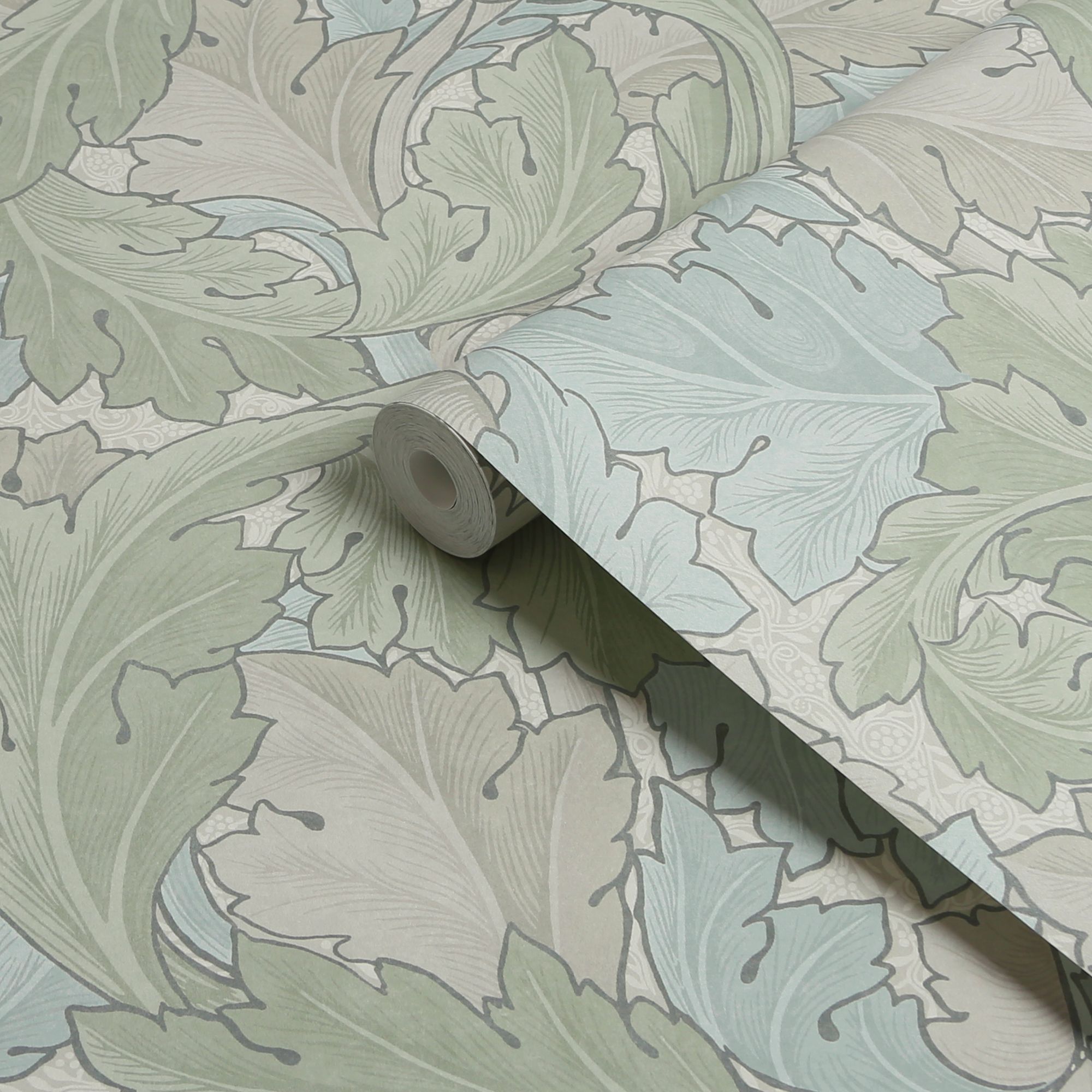 William Morris Gallery Collection Sage & Duck Egg Acanthus Smooth Wallpaper