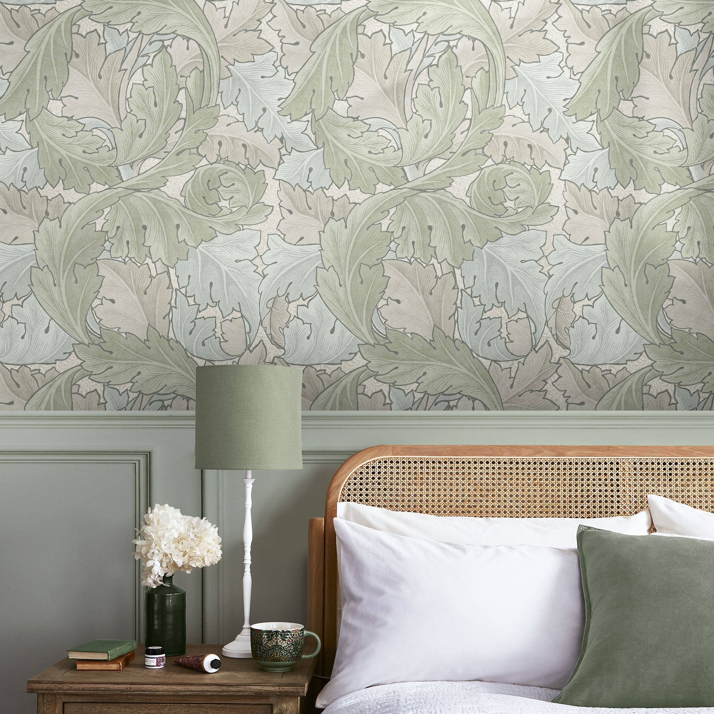 William Morris Gallery Collection Sage & Duck Egg Acanthus Smooth Wallpaper