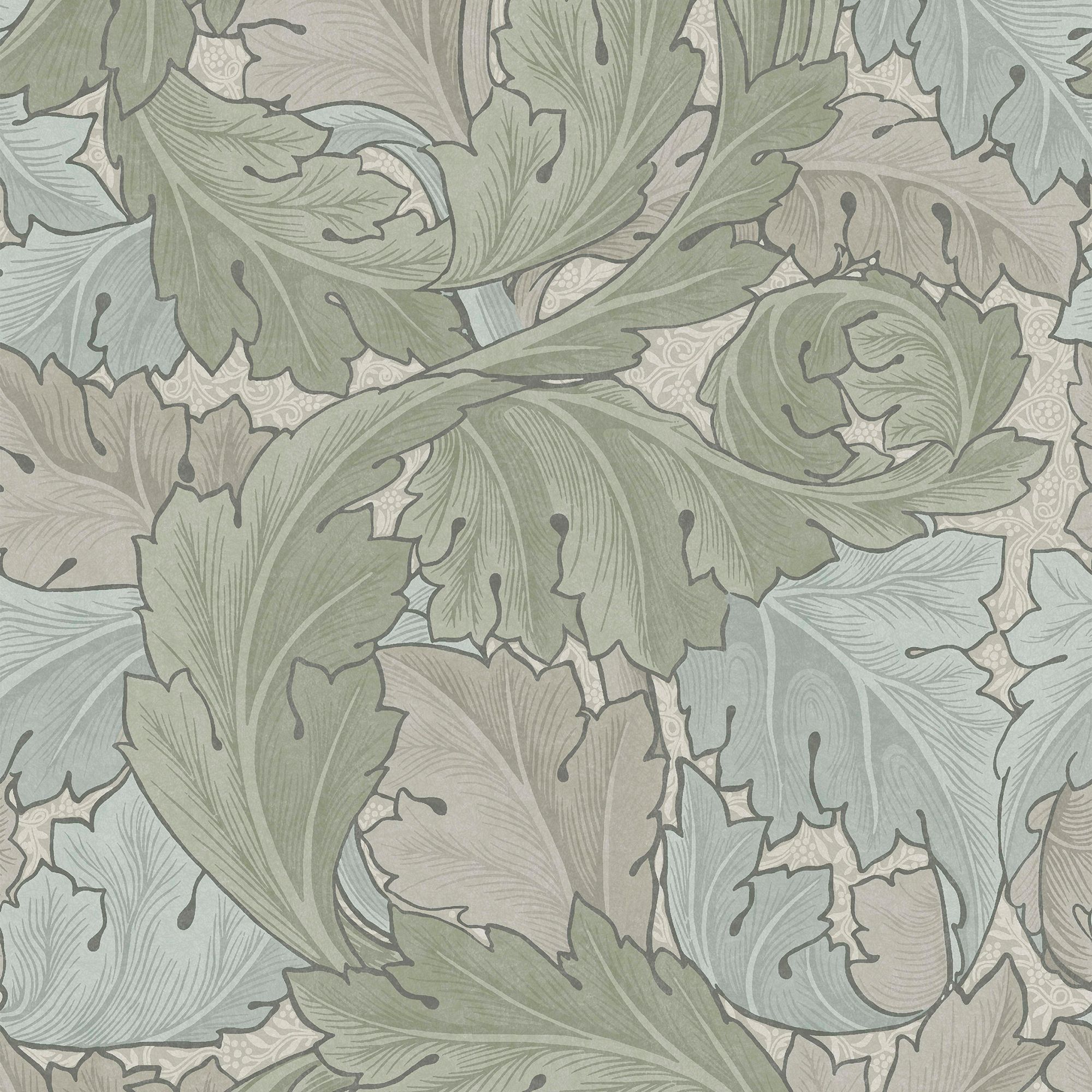 William Morris Gallery Collection Sage & Duck Egg Acanthus Smooth Wallpaper