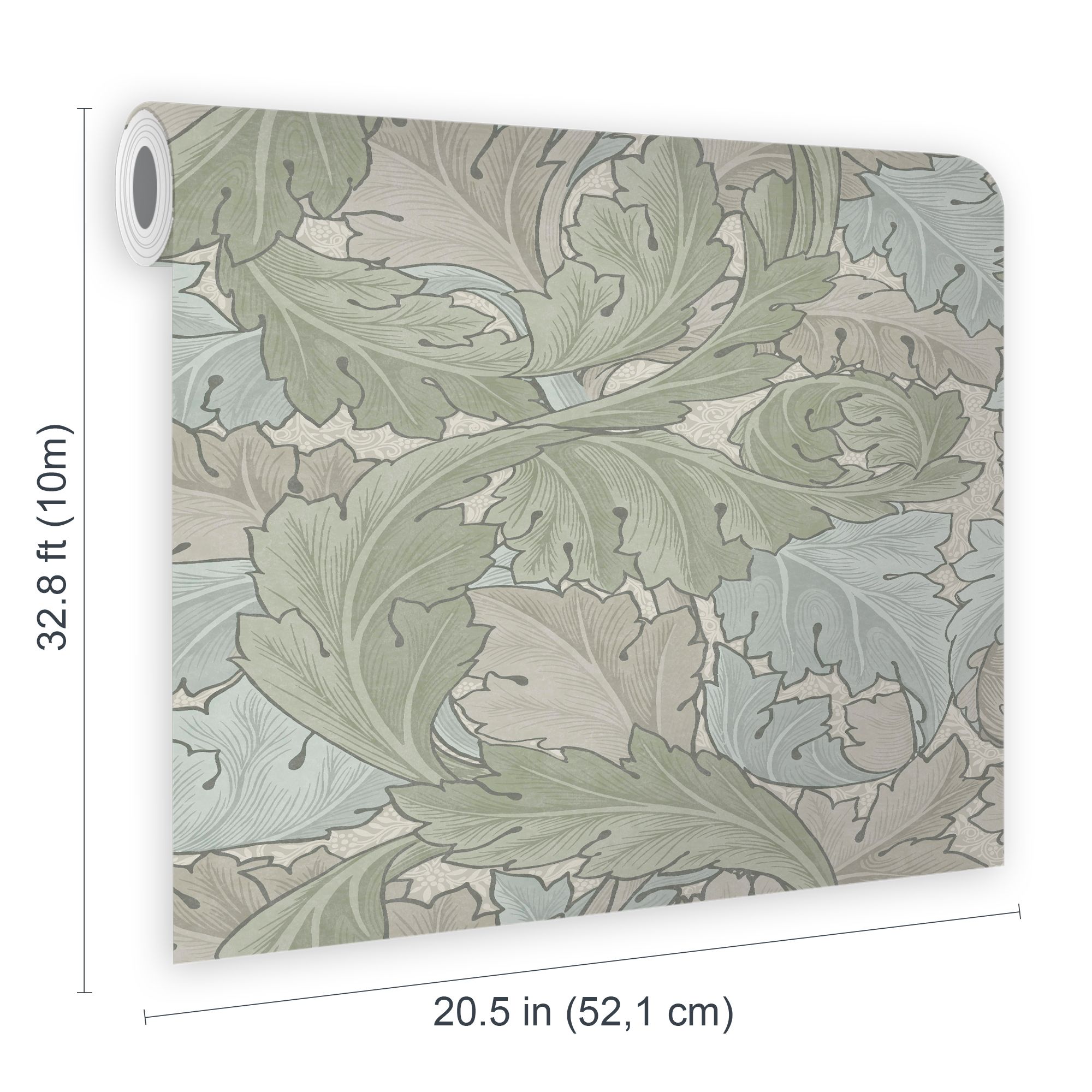 William Morris Gallery Collection Sage & Duck Egg Acanthus Smooth Wallpaper