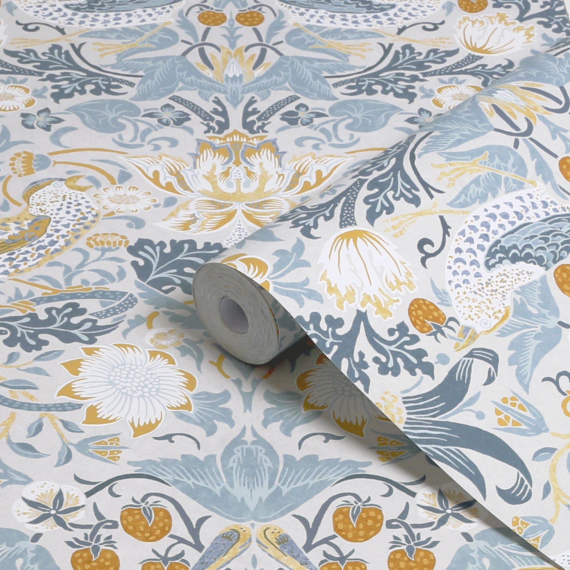 William Morris Gallery Collection Soft Blue Strawberry Thief Smooth Wallpaper