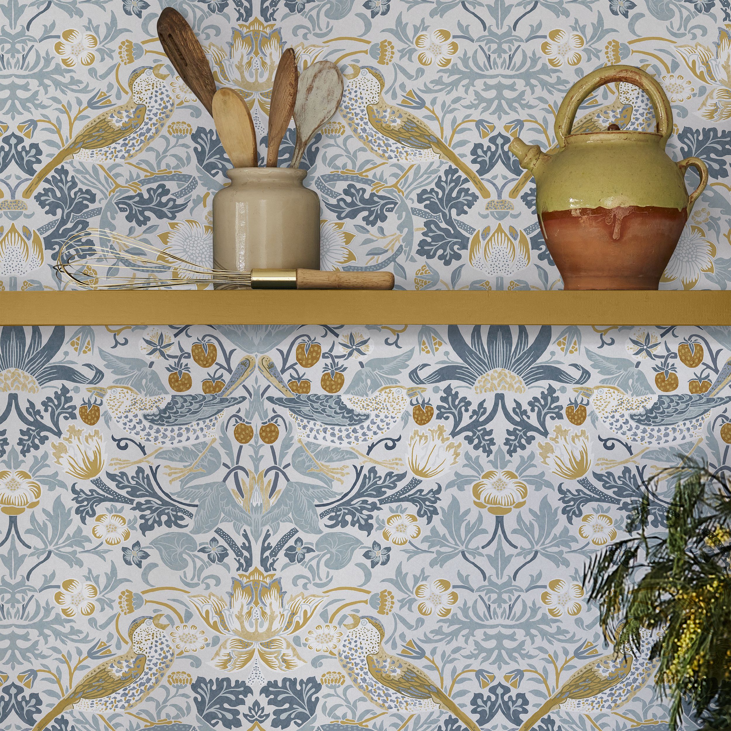 William Morris Gallery Collection Soft Blue Strawberry Thief Smooth Wallpaper